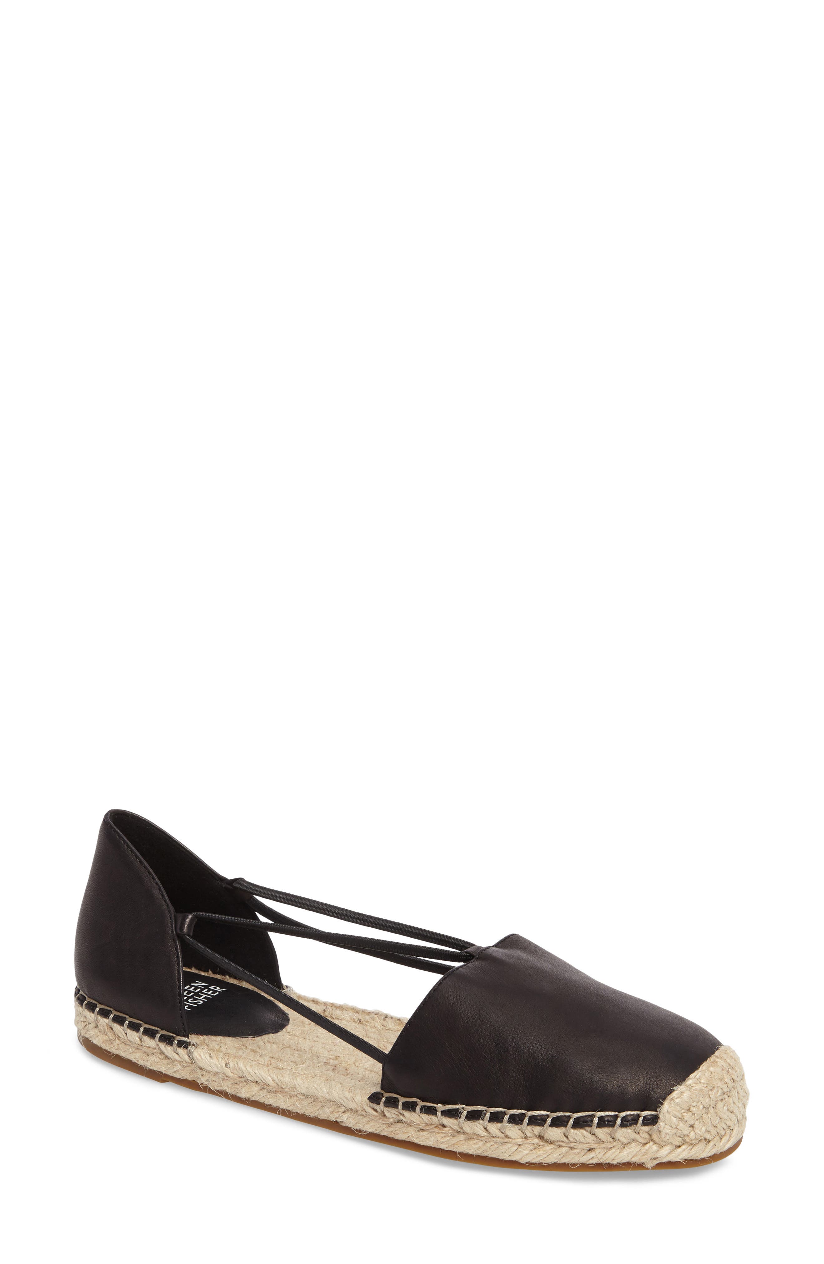 EILEEN FISHER Lee Espadrille Flat, Main, color, BLACK WASHED LEATHER