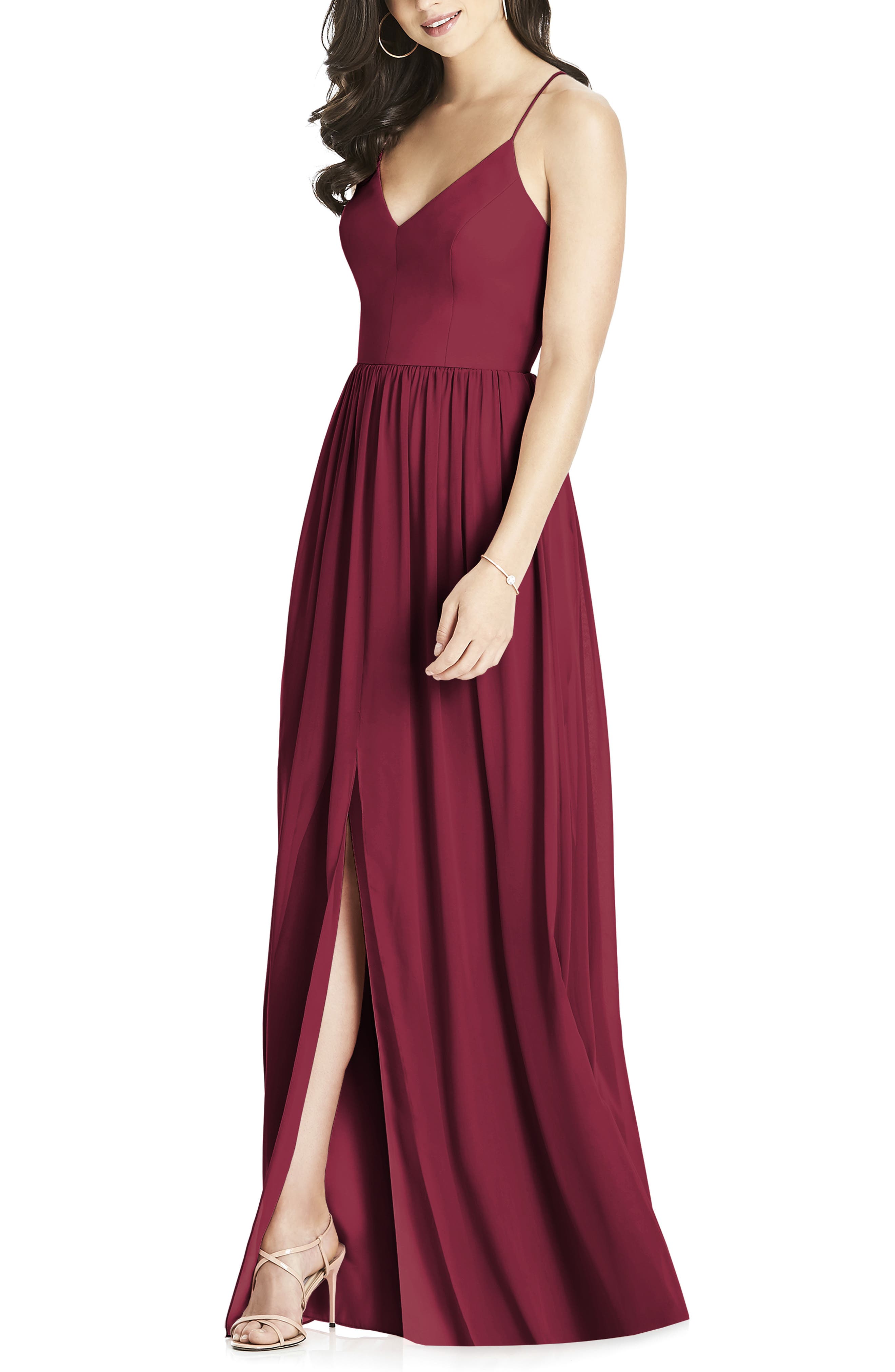 Dessy Collection Spaghetti Strap Chiffon Gown, Red