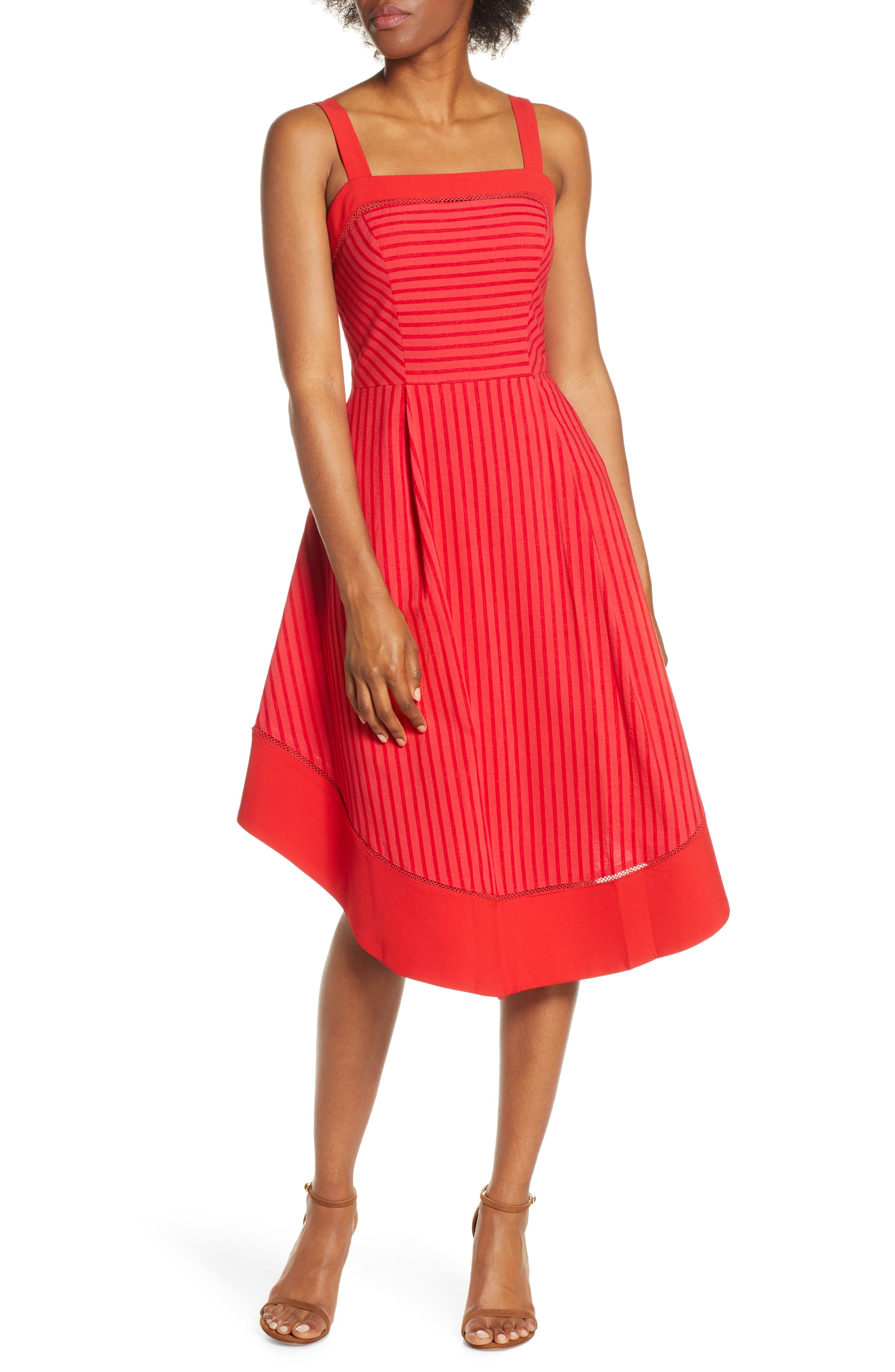Adelyn Rae Cailin Stripe Midi Dress, Red