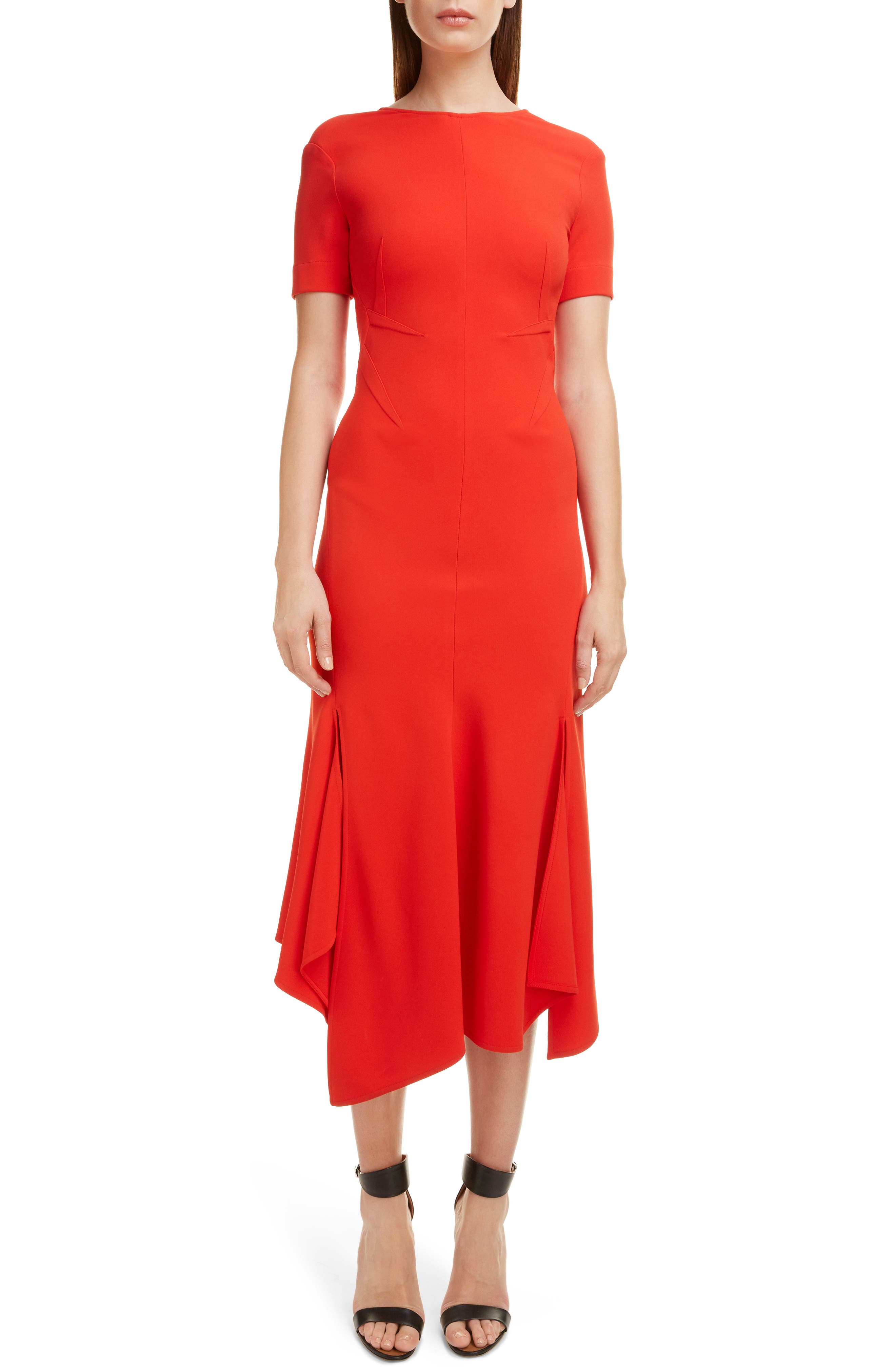 Victoria Beckham Open Back Asymmetrical Midi Dress, US / 10 UK - Red