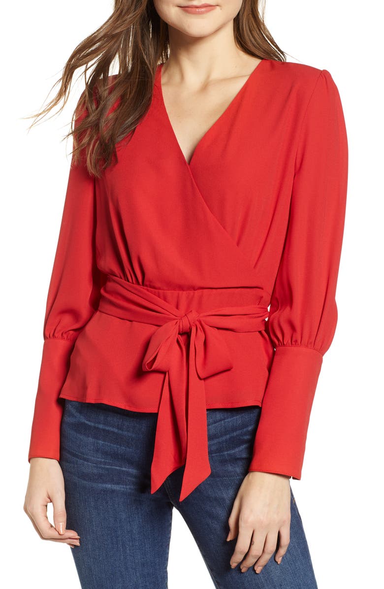CHELSEA28 Tie Waist Blouse, Main, color, RED SAGE