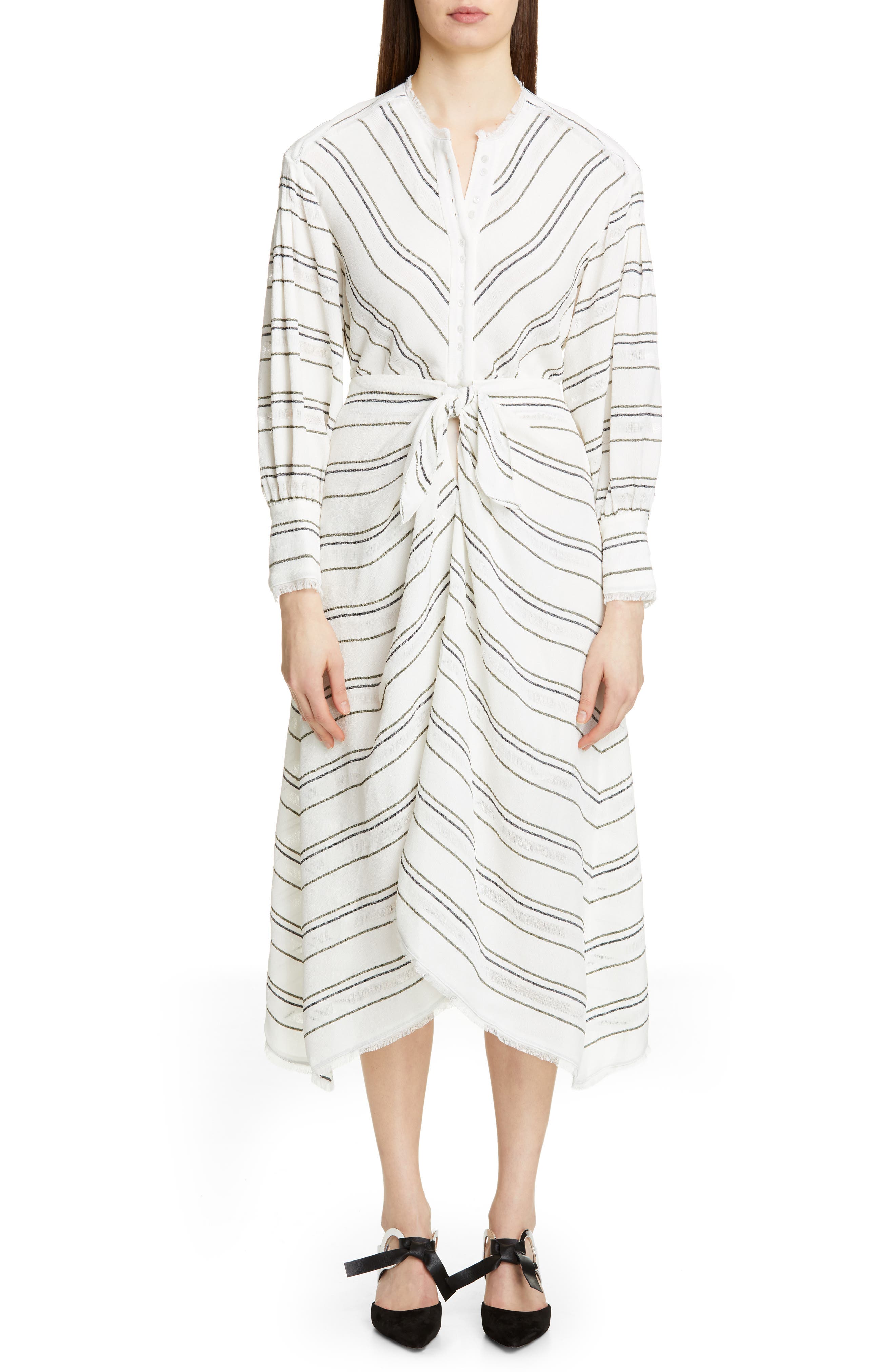 Proenza Schouler Tie Front Stripe Crepe Dress, White