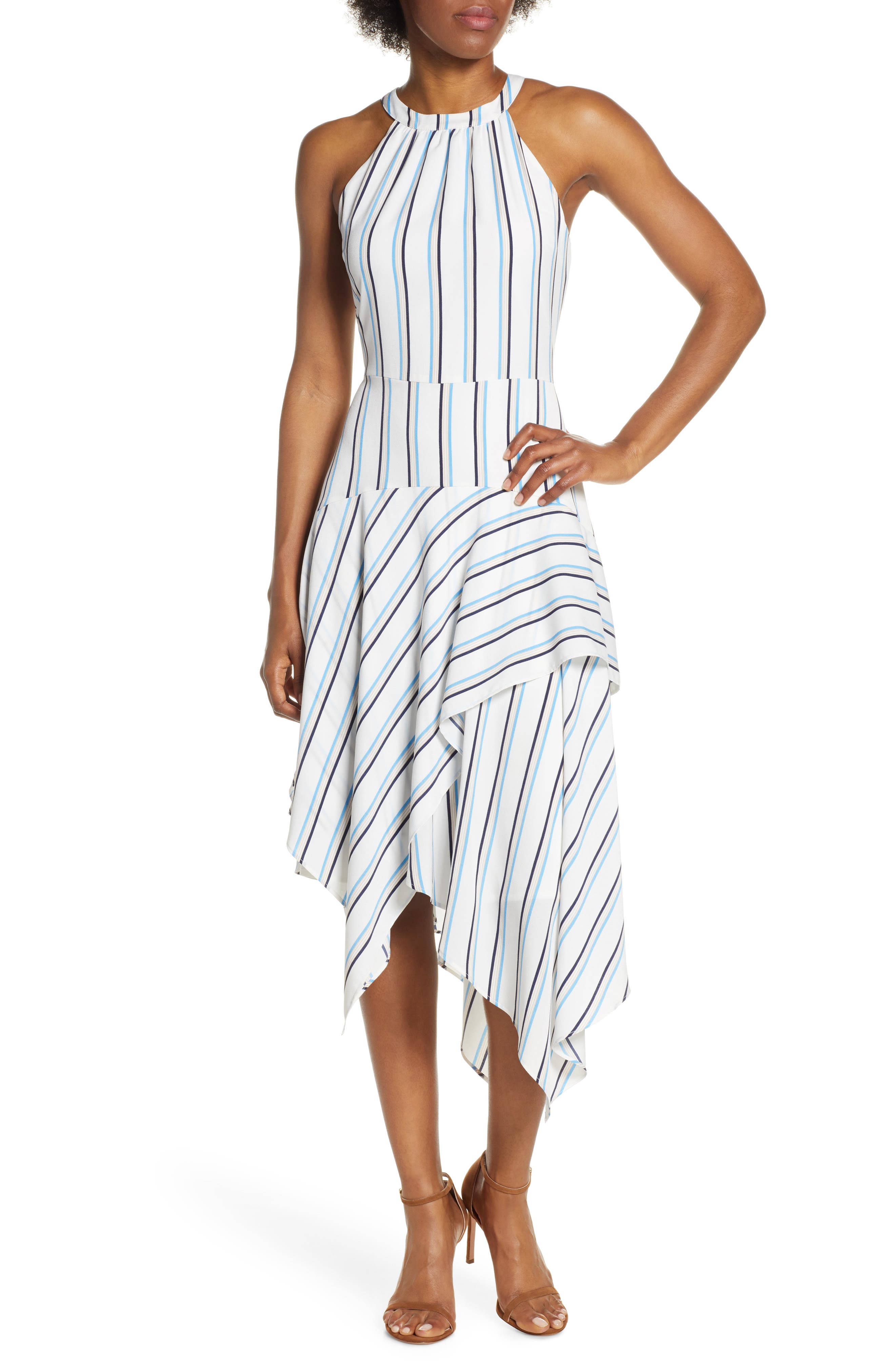 Adelyn Rae Layne Stripe Midi Halter Dress, Ivory
