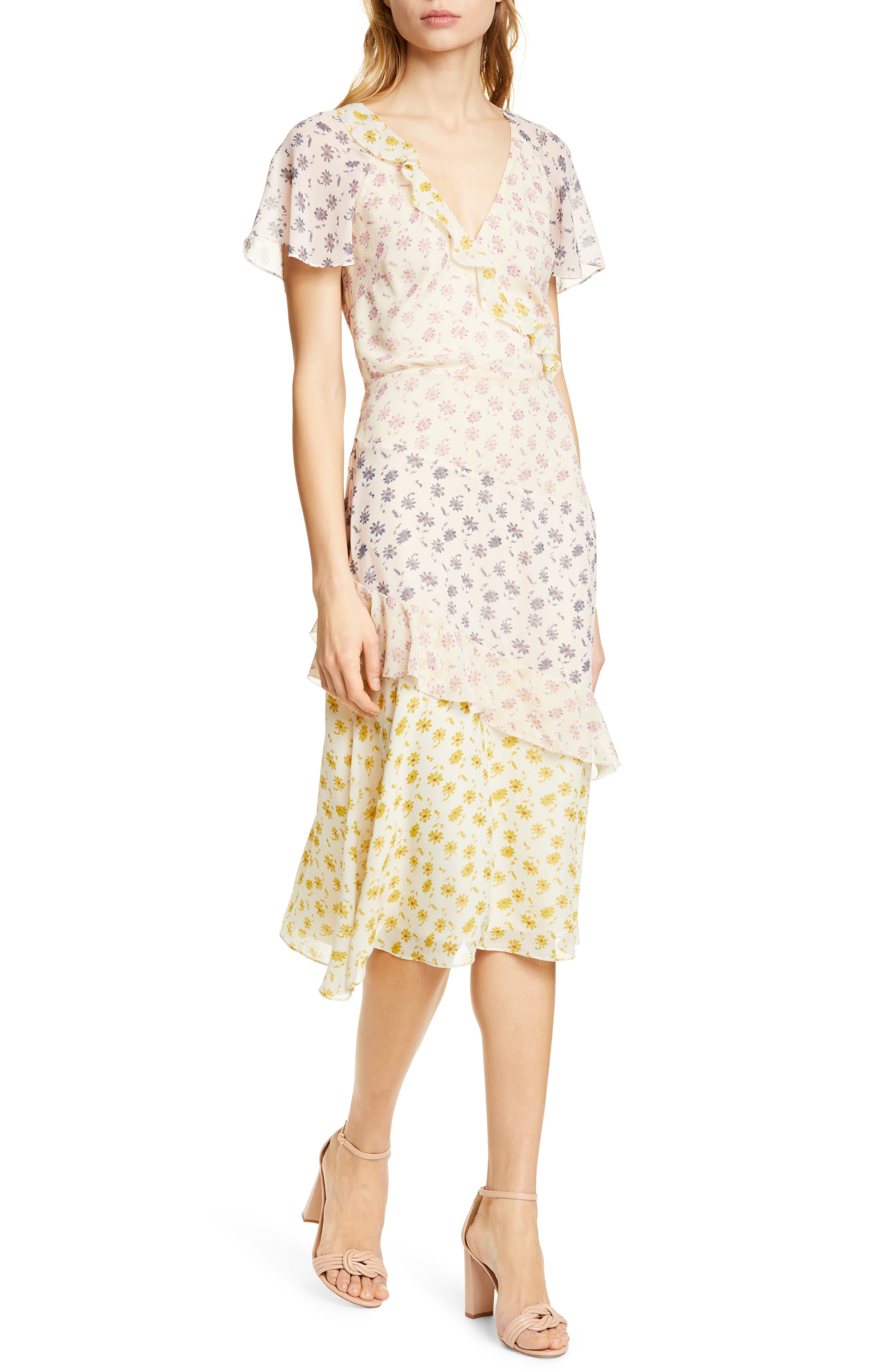 Joie Orita B Floral Silk Midi Dress, Yellow