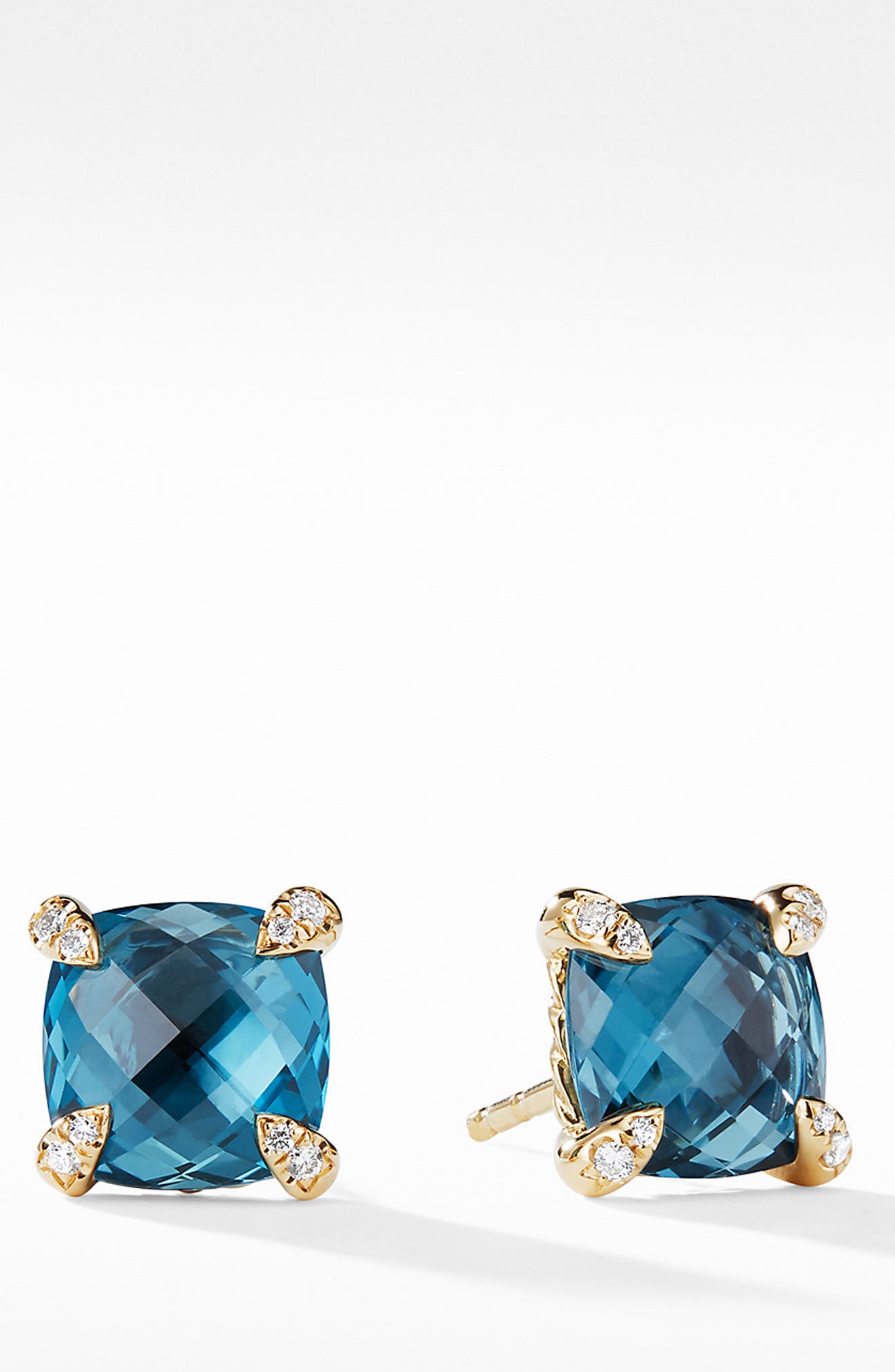 David Yurman Ch&acirc;telaine&reg; 18K Gold Earrings with Blue Topaz