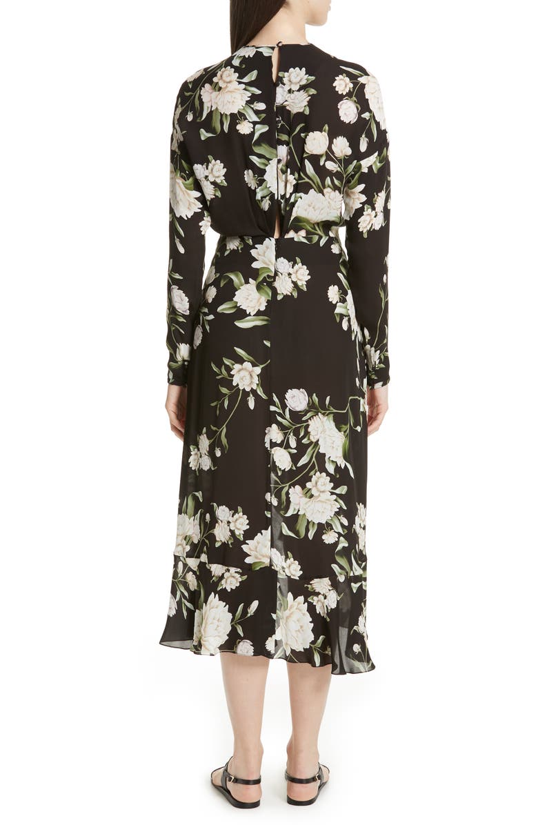 Johanna Ortiz Melodias Salvajes Front Slit Floral Print Silk Dress In Nights In Cali Black/ Ecru