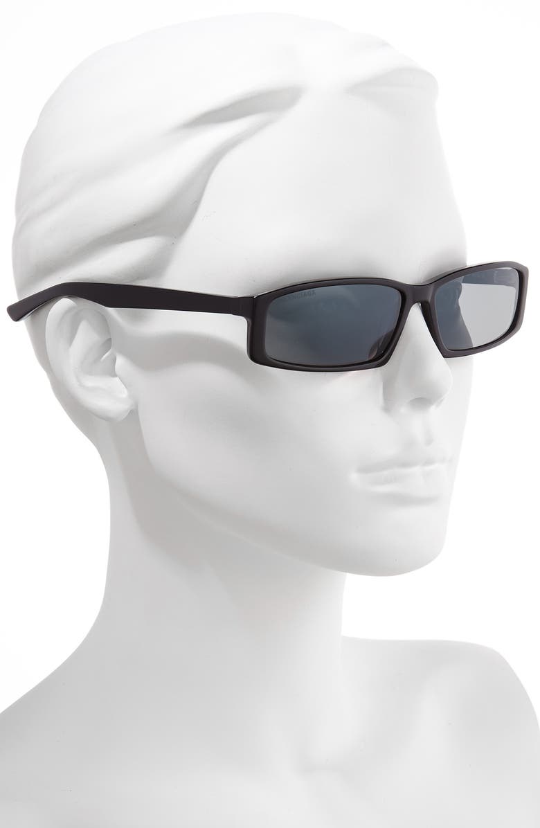 Balenciaga 60Mm Rectangle Sunglasses - Shiny Black/ Grey