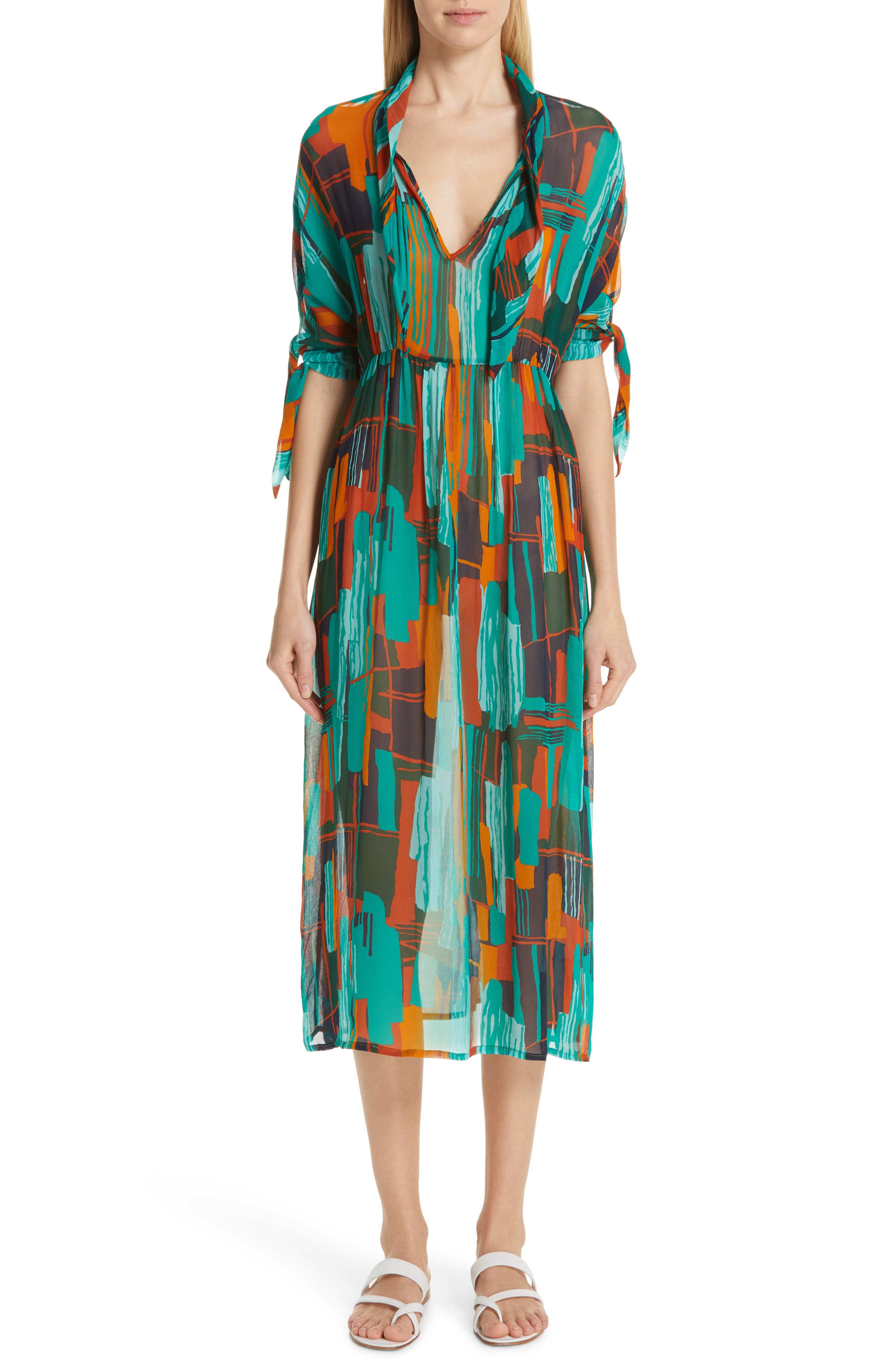 Roseanna Print Tie Neck Midi Dress, 8 FR - Green