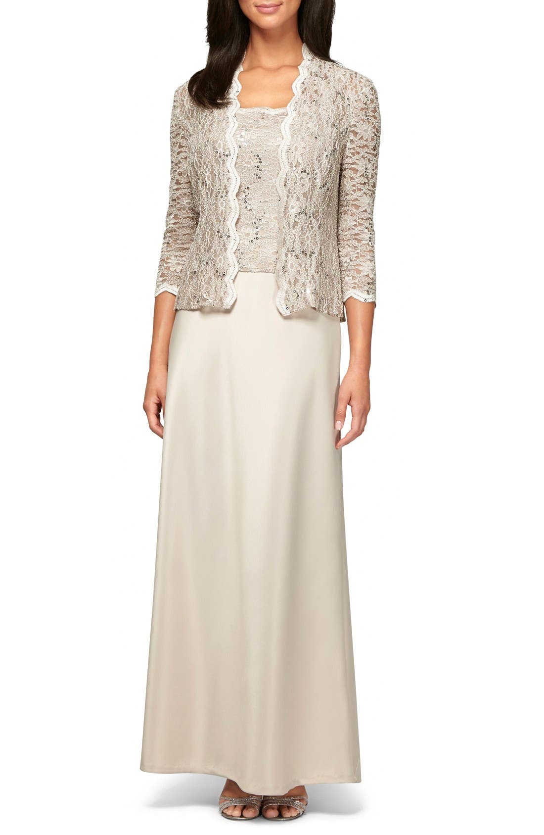 Alex Evenings Sequin Lace & Satin Gown With Jacket