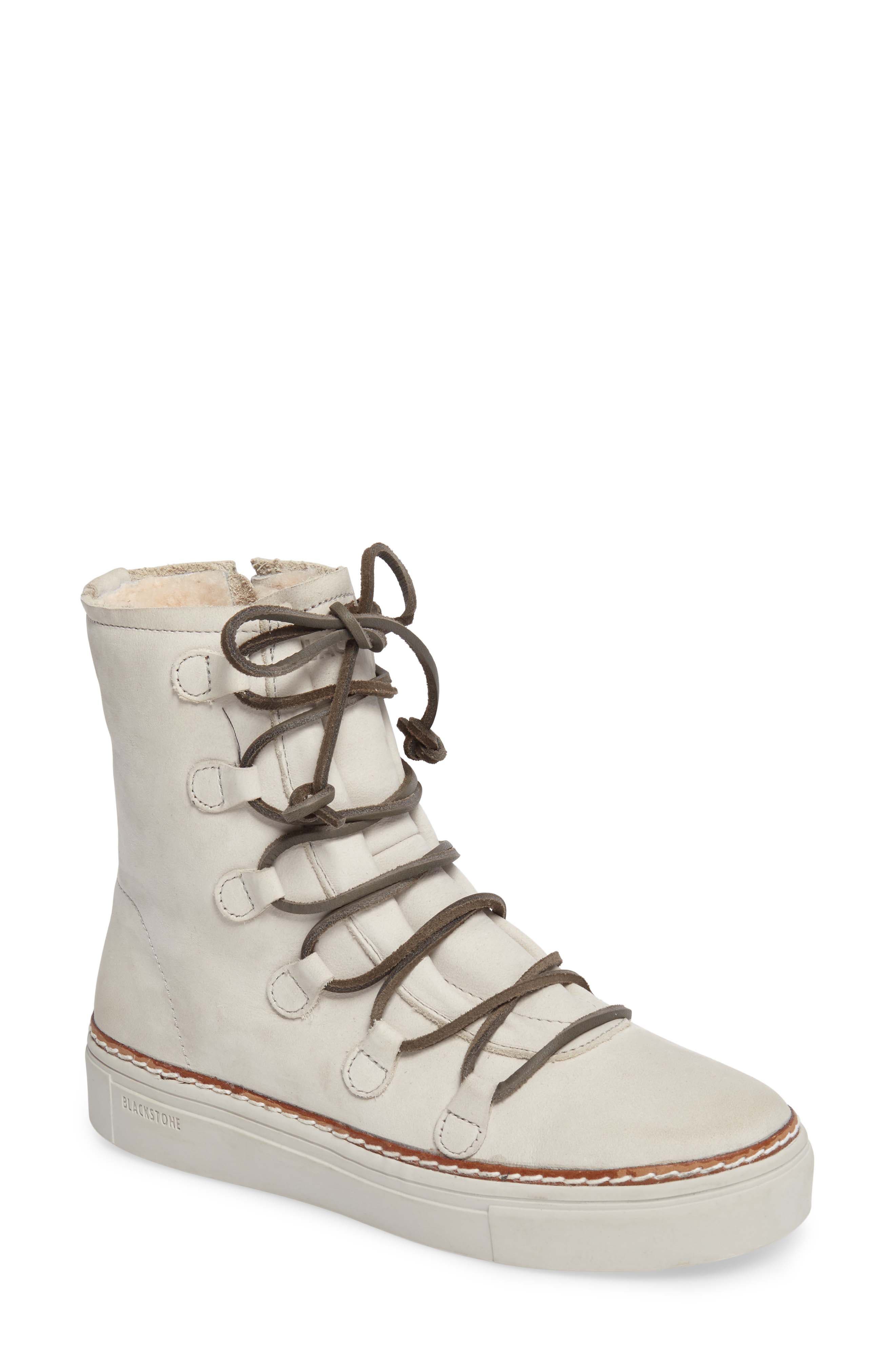 Blackstone Ol26 Genuine Shearling Lined Lace-Up Bootie, Grey