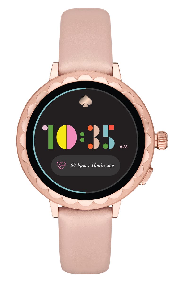 KATE SPADE RAVEN SCALLOP LEATHER STRAP SMART WATCH, 42MM,KST2009