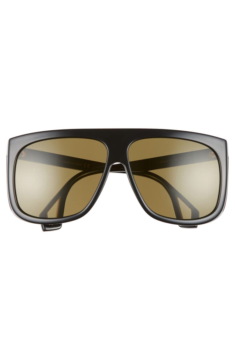 GUCCI 62MM OVERSIZE FLAT TOP SUNGLASSES - SHNY BLK MAZZU/GRN SOLID,GG0467S001