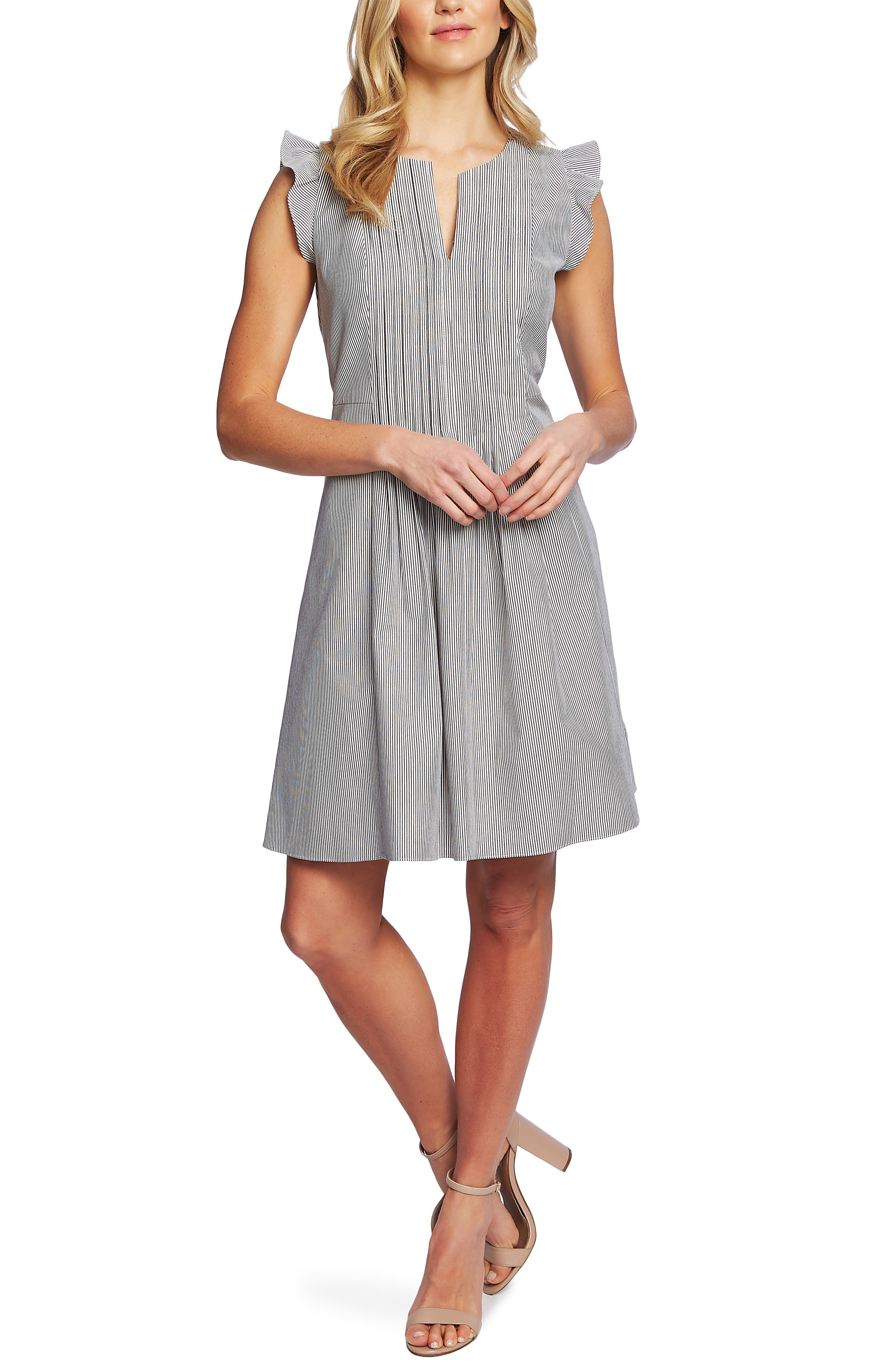 Cece Stripe Seersucker A-Line Dress, Ivory