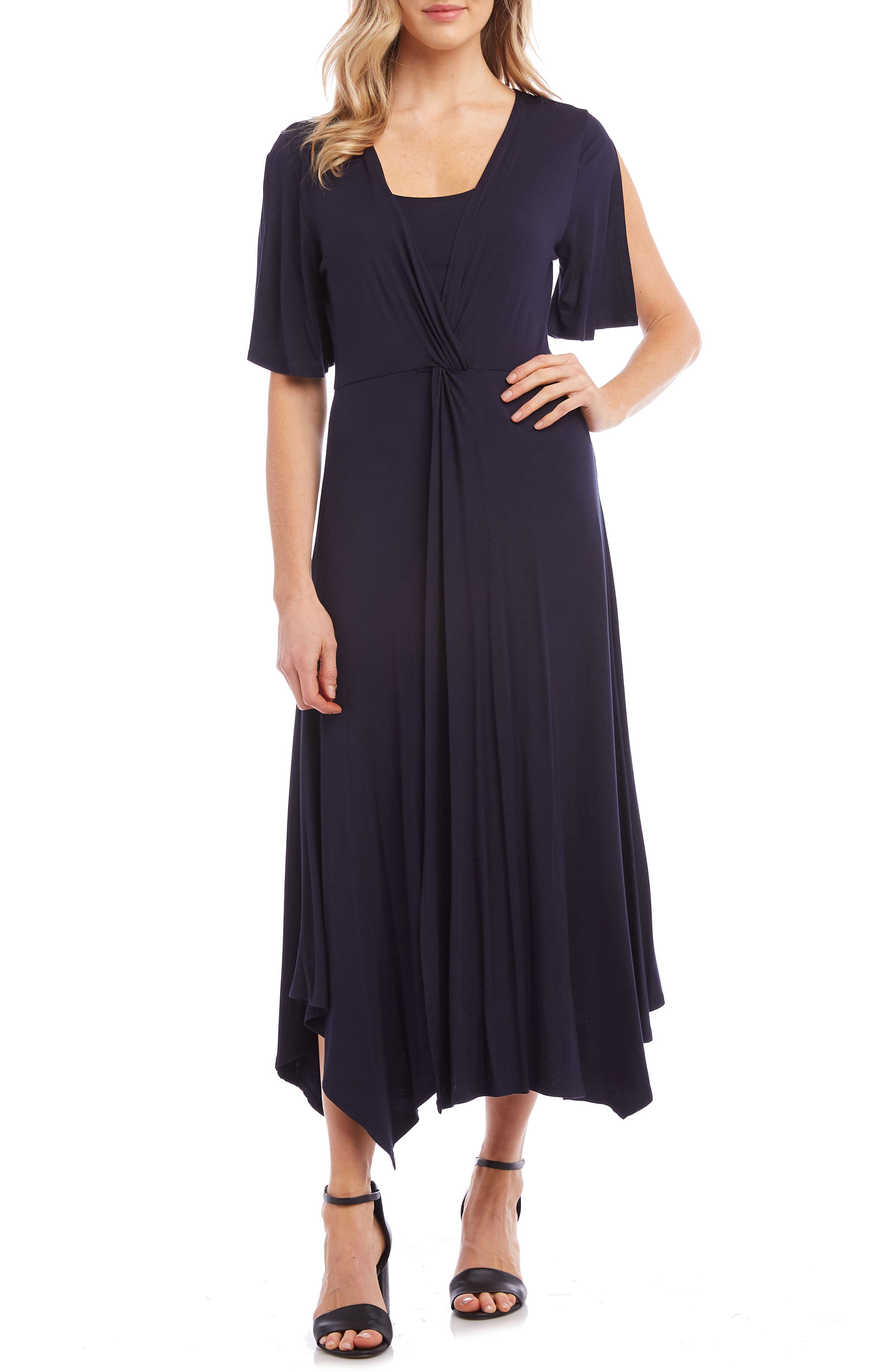 Karen Kane Asymmetrical Twist Front Dress, Blue