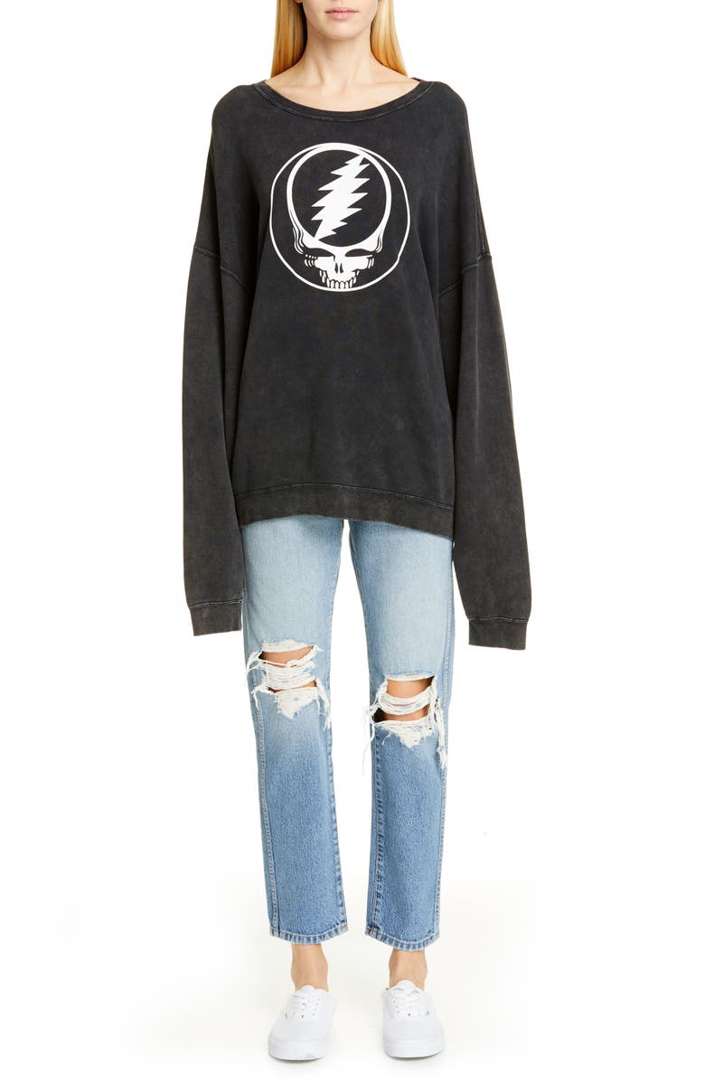 R13 Steal Your Face Oversized Graphic Sweatshirt In Acid Black