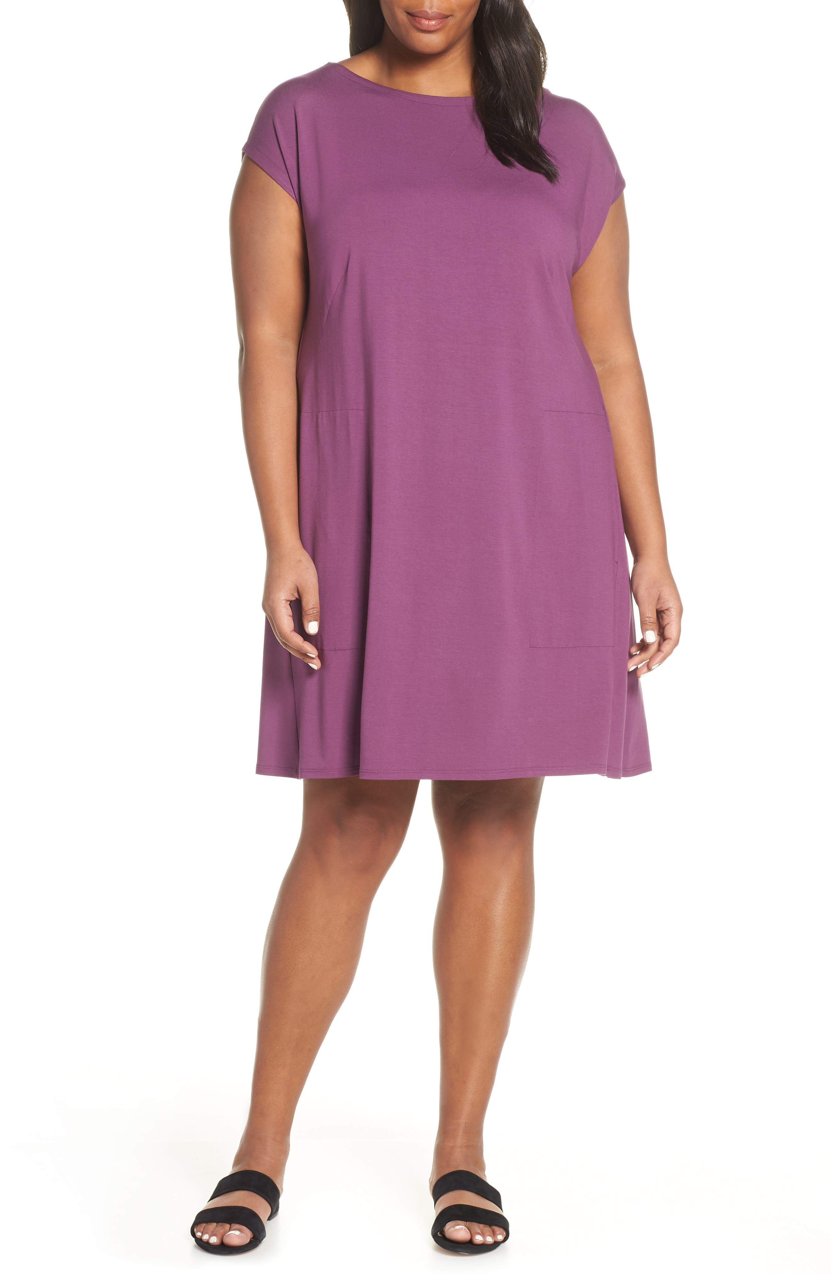 Plus Size Eileen Fisher Twist Back Jersey Shift Dress, Purple