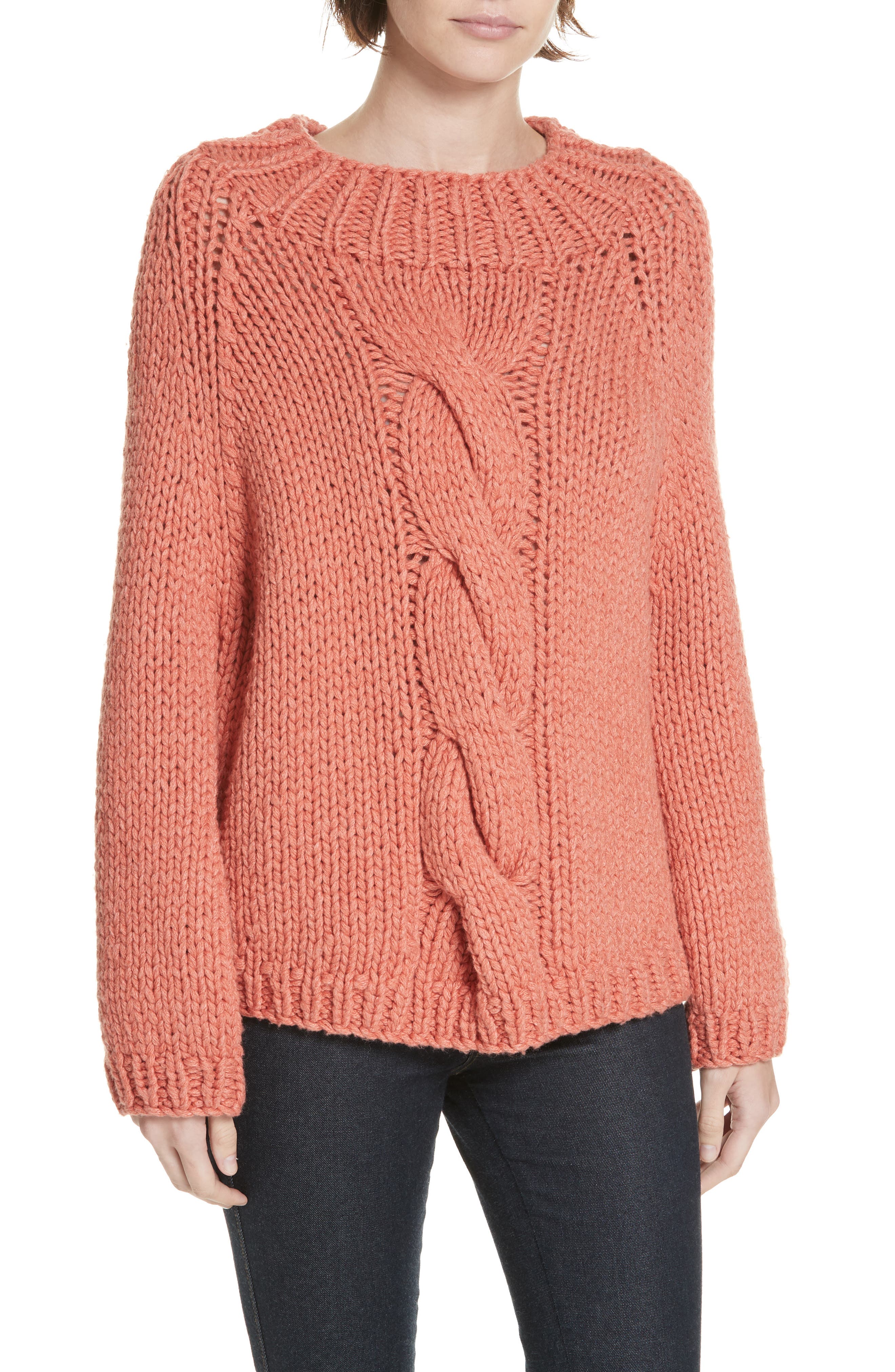 Brochu Walker Gia Hand Knit Wool Cashmere Blend Sweater, Coral