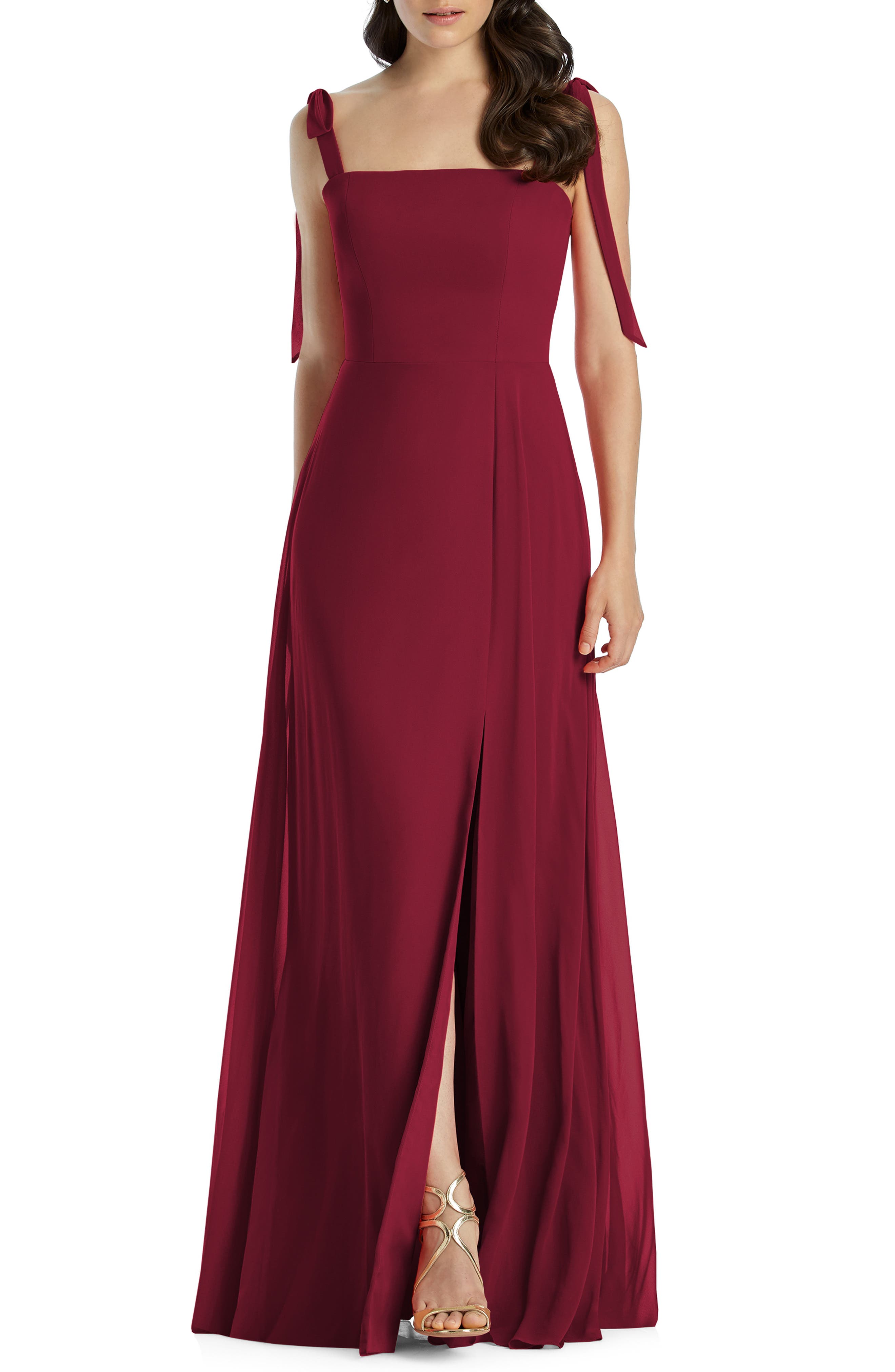 Dessy Collection Shoulder Tie Chiffon Evening Dress