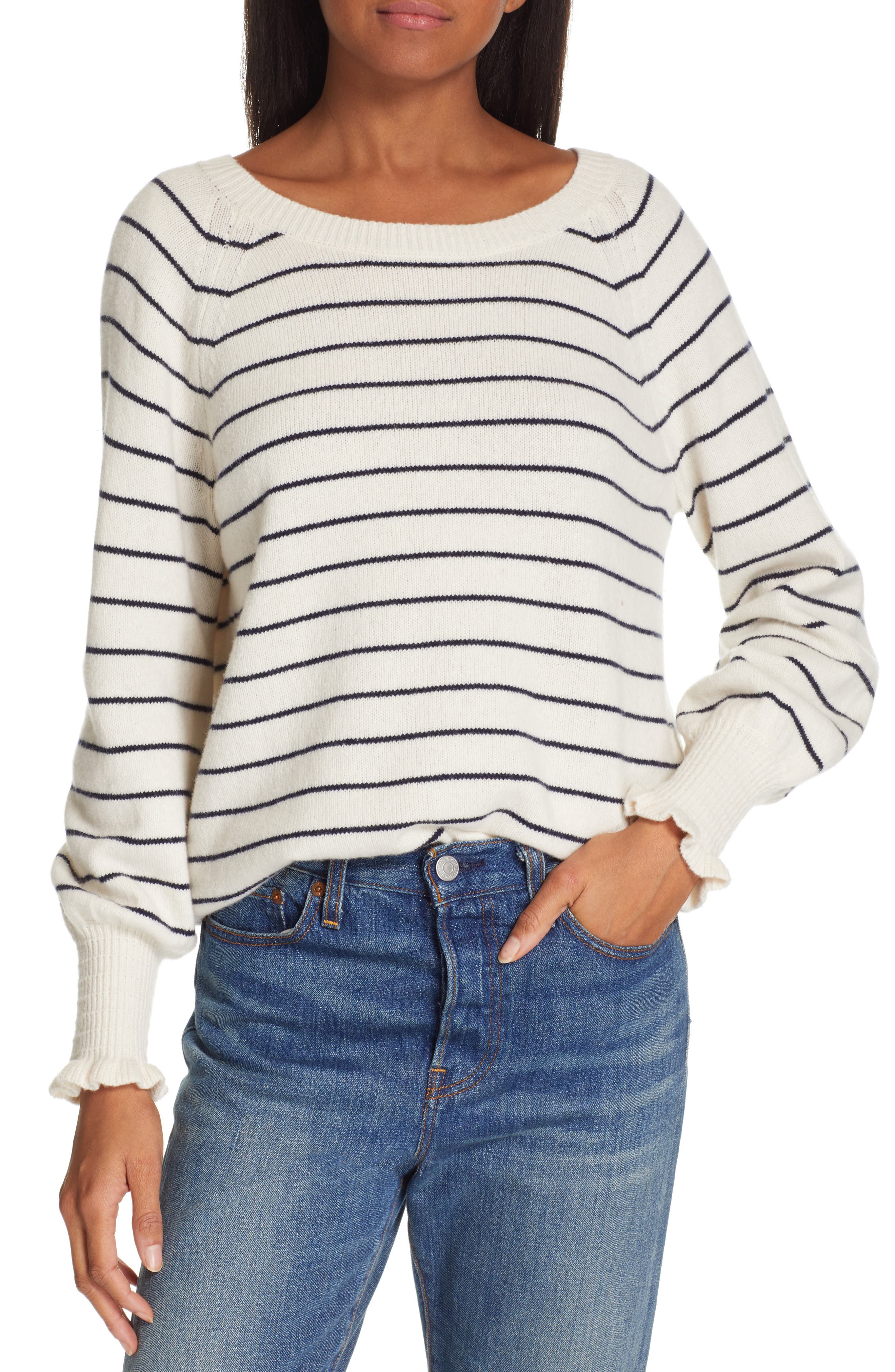 Rebecca Taylor Stripe Wool Blend Sweater, Ivory