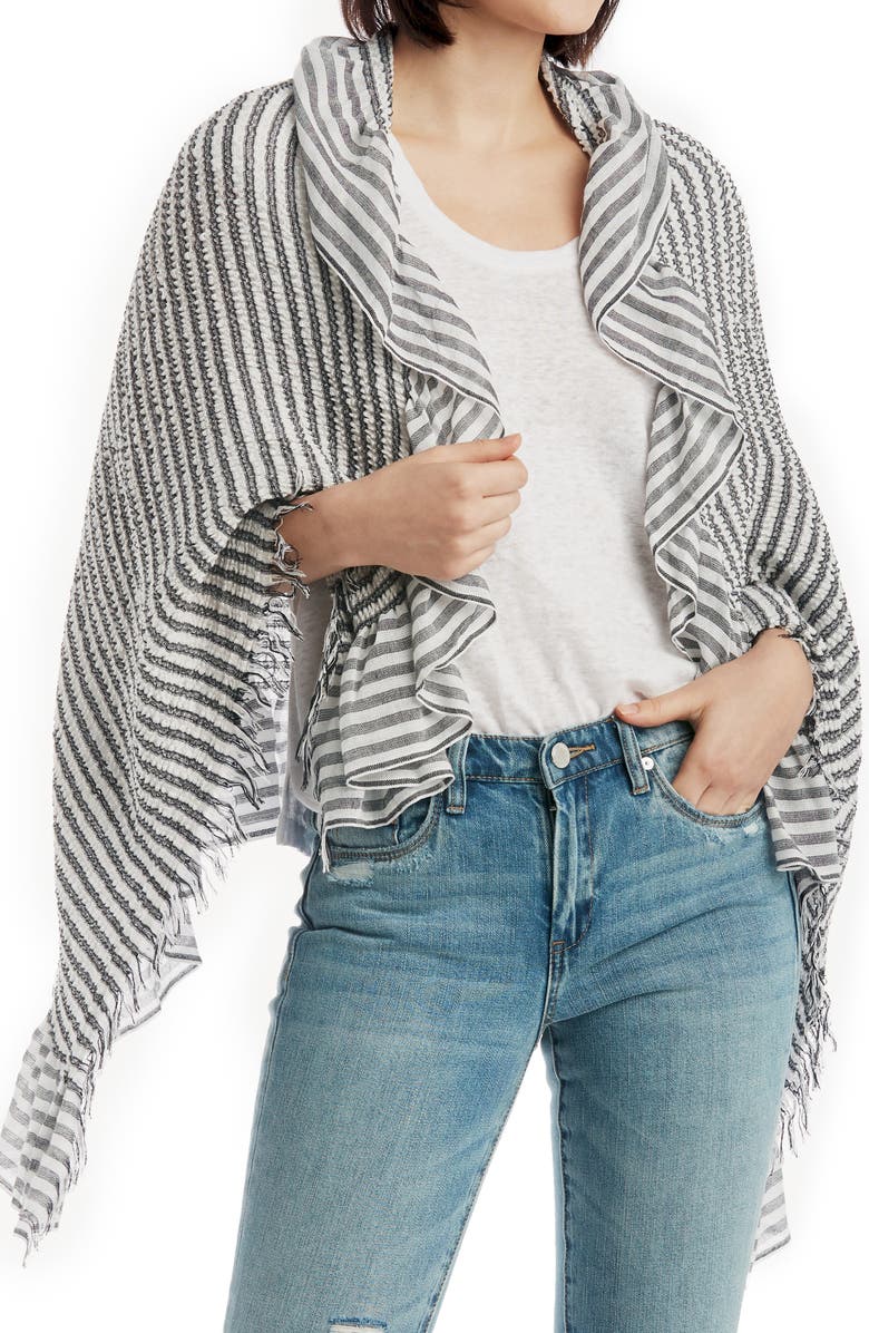 SOLE SOCIETY Oversized Stripe Wrap, Main, color, BLACK WHITE STRIPE