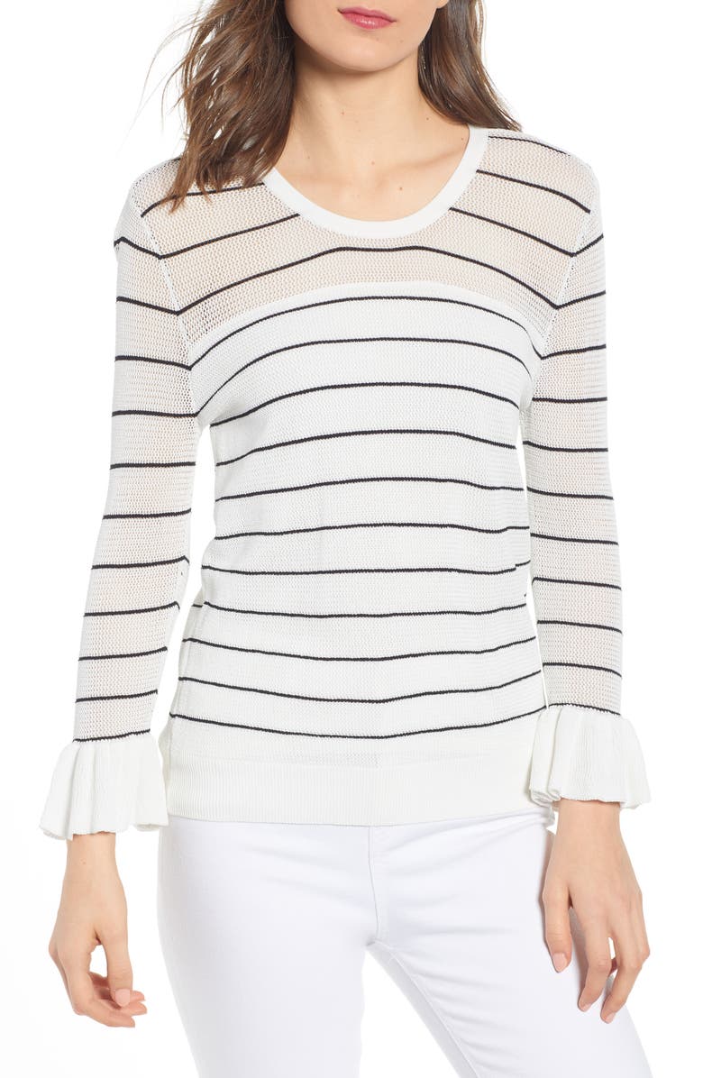 Cupcakes And Cashmere Sweaters STRIPE RUFFLE SLEEVE SWEATER