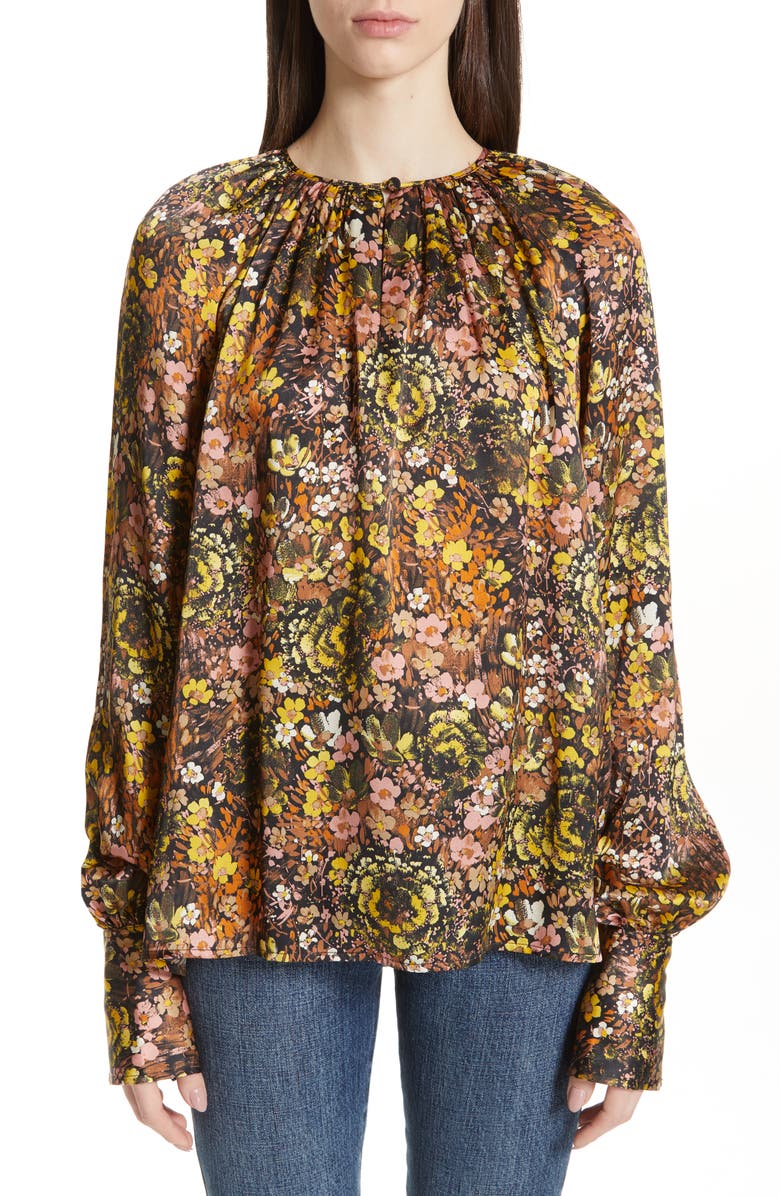 Co Floral Silk Raglan-sleeve Tunic In Multi