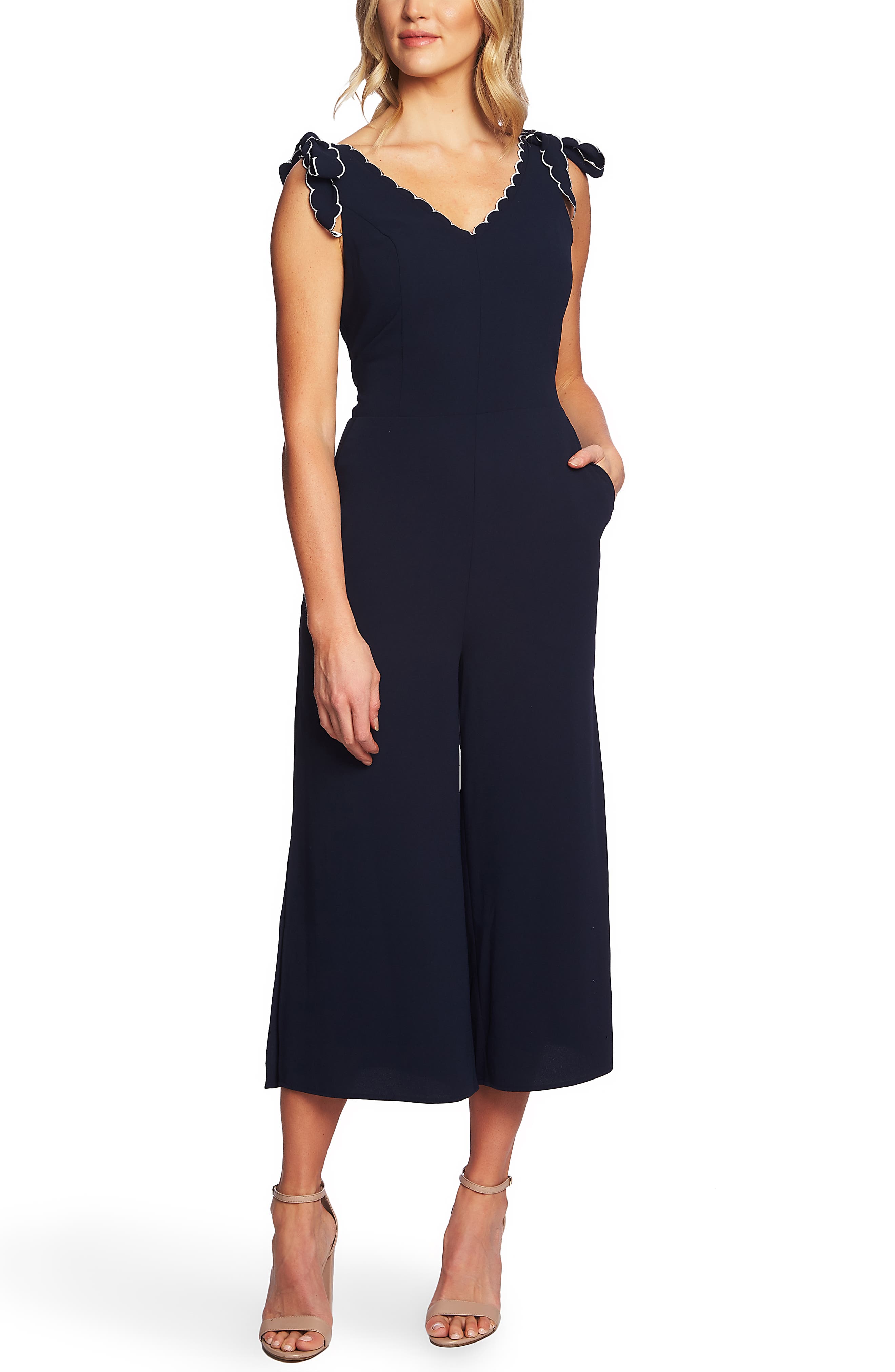 Cece Sleeveless Tie Shoulder Jumpsuit, Black