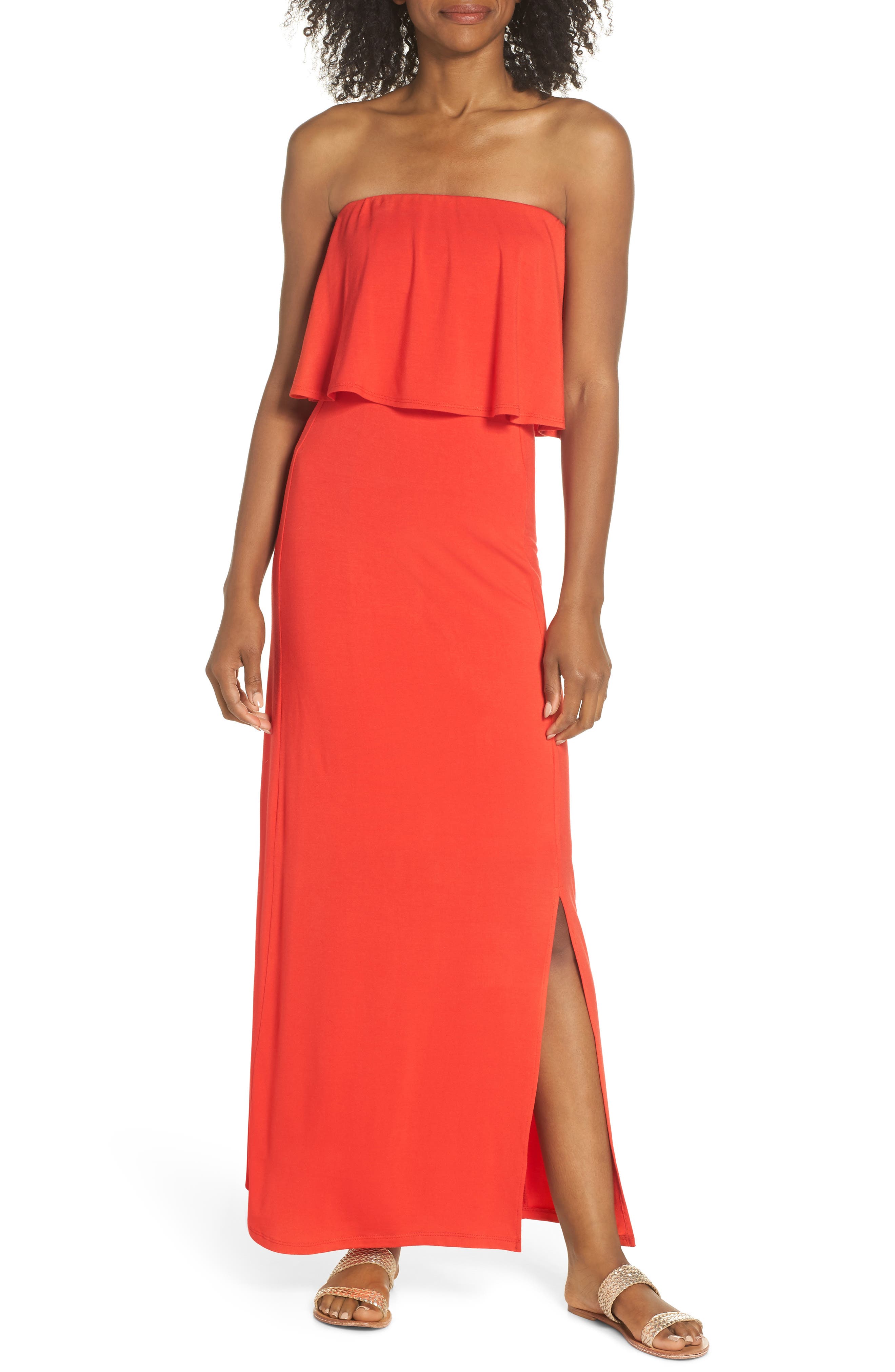 Fraiche By J Strapless Popover Maxi Dress, Red