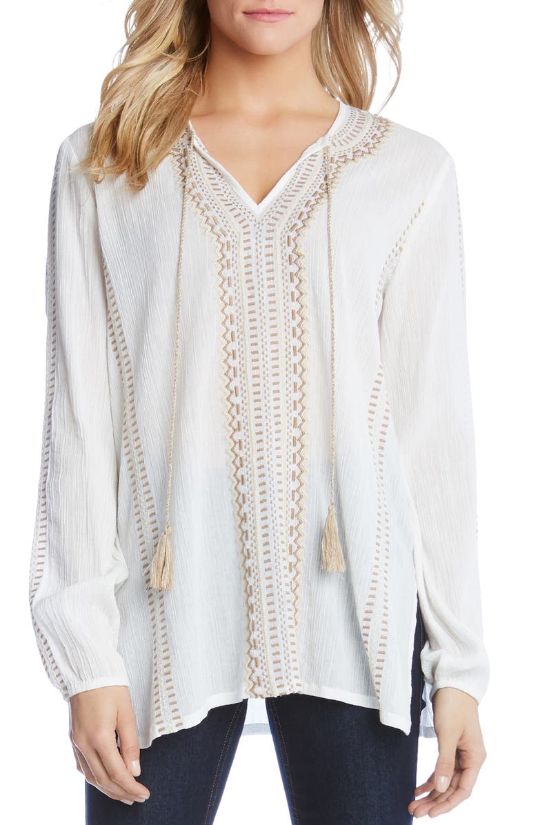 Shop Karen Kane Embroidered Tunic Top In Off White