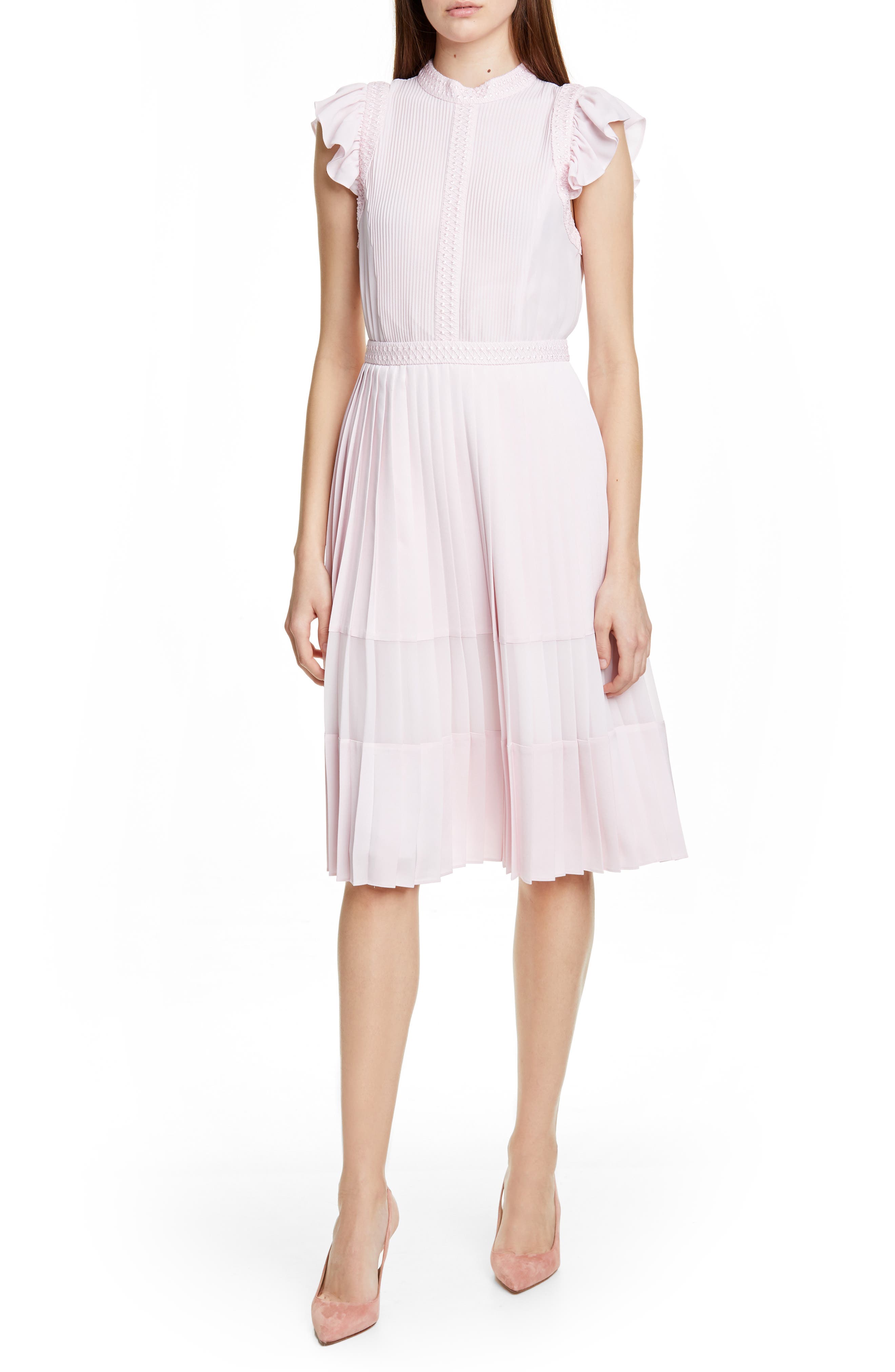 Ted Baker London Averele Ruffle & Pleat Midi Dress, Pink