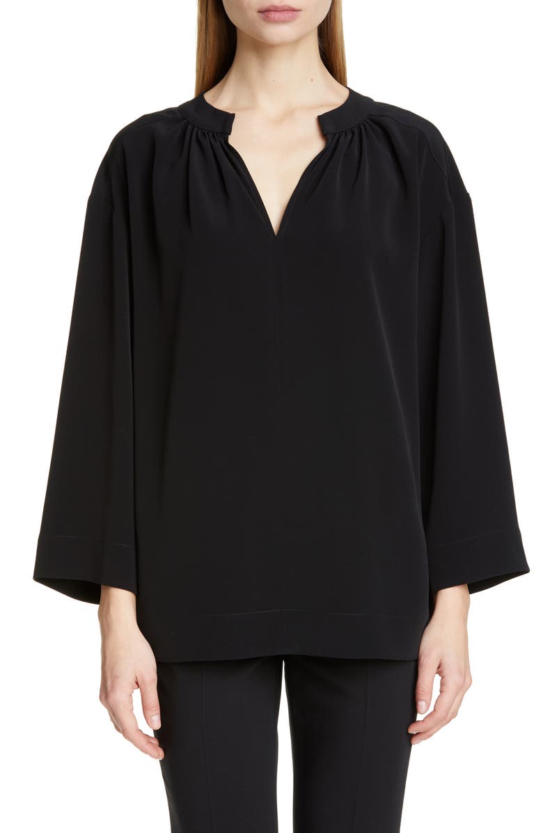 Co WIDE SLEEVE GATHERED CREPE TUNIC TOP