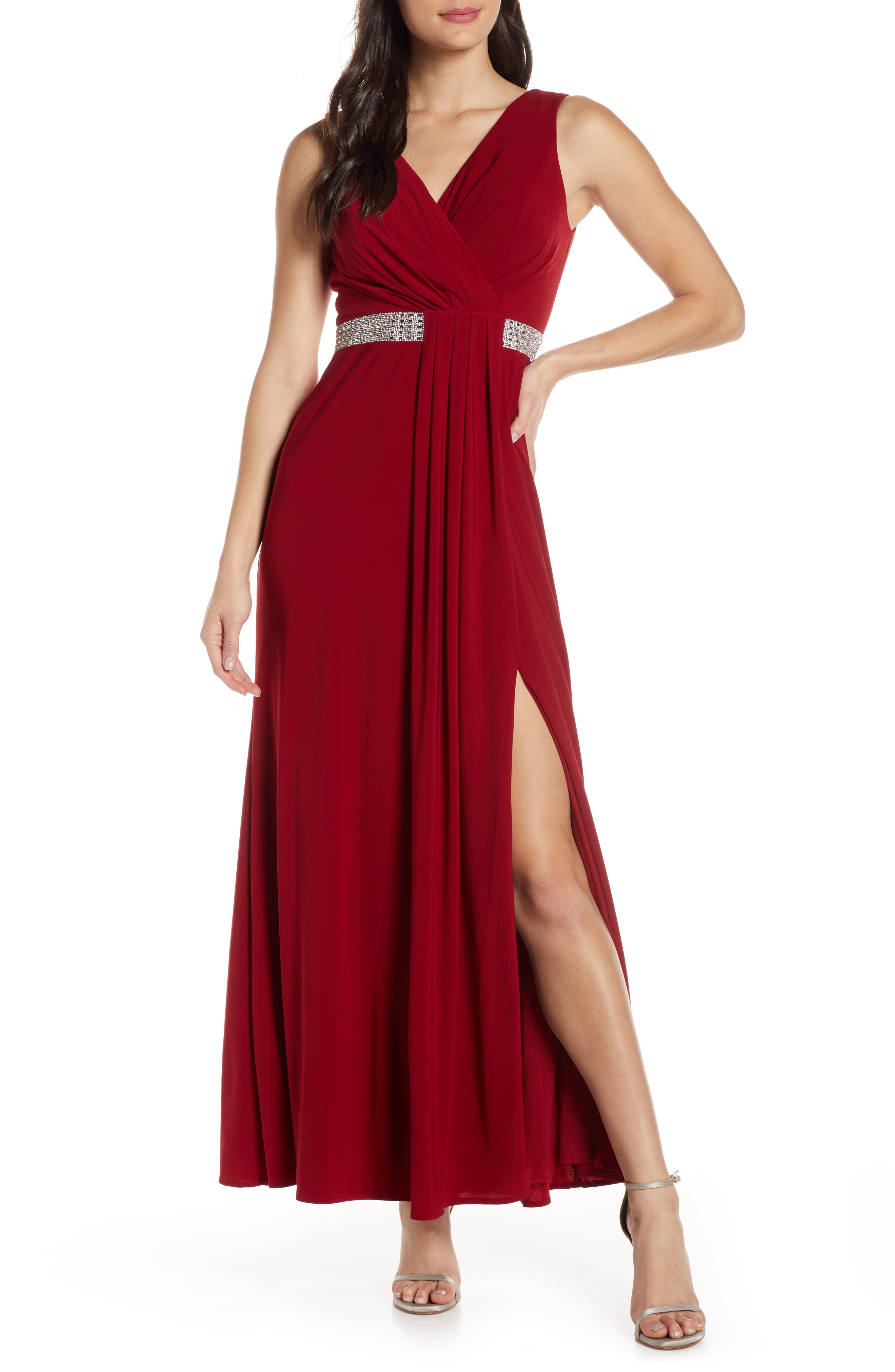 Morgan & Co. Pleat Front Evening Gown, Red
