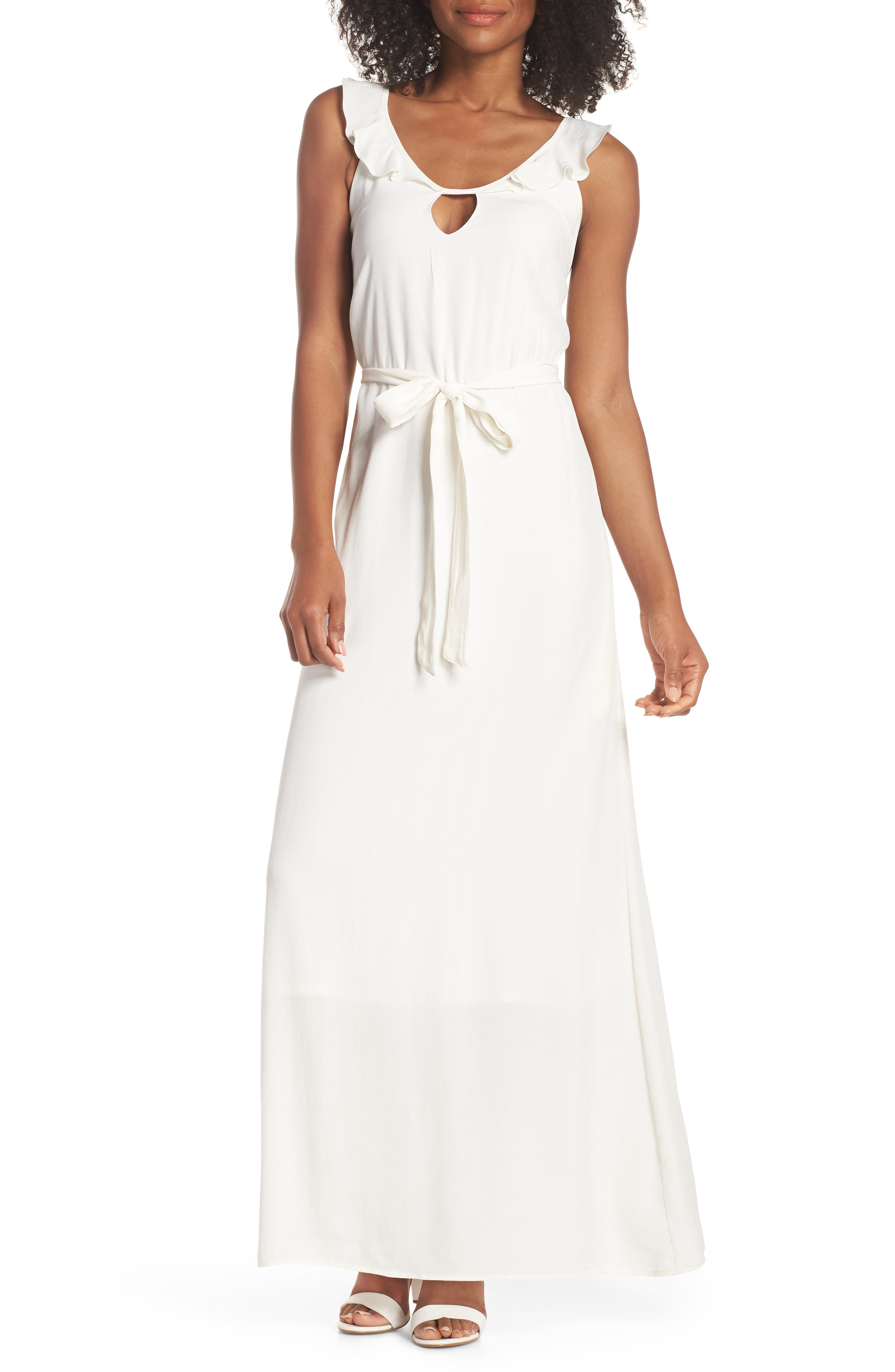 Fraiche By J Ruffle Neck Maxi Dress, Ivory