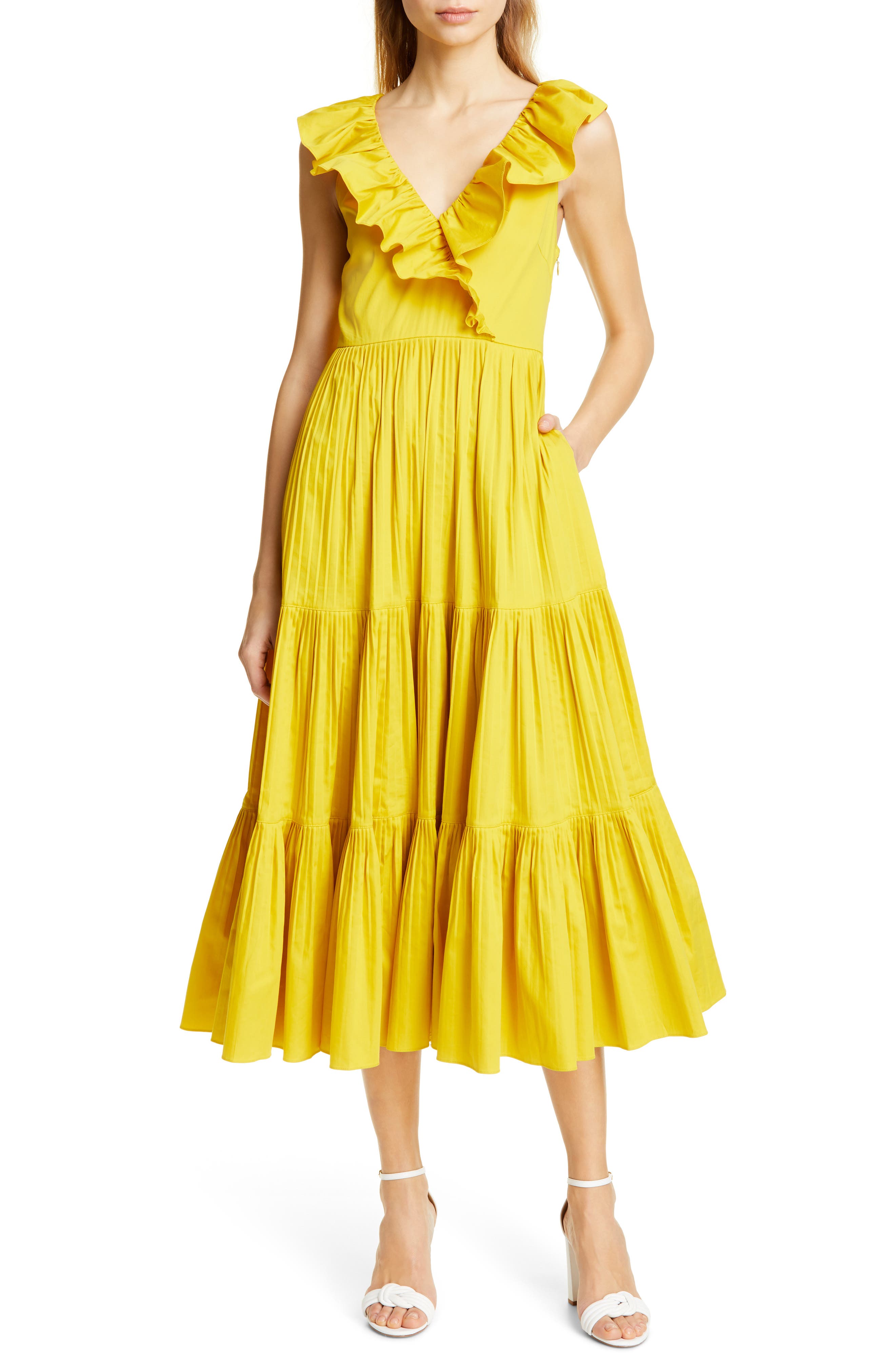 Kate Spade New York Tiered Poplin Dress, Yellow