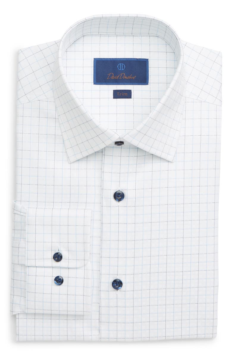 David Donahue TRIM FIT WINDOWPANE DRESS SHIRT