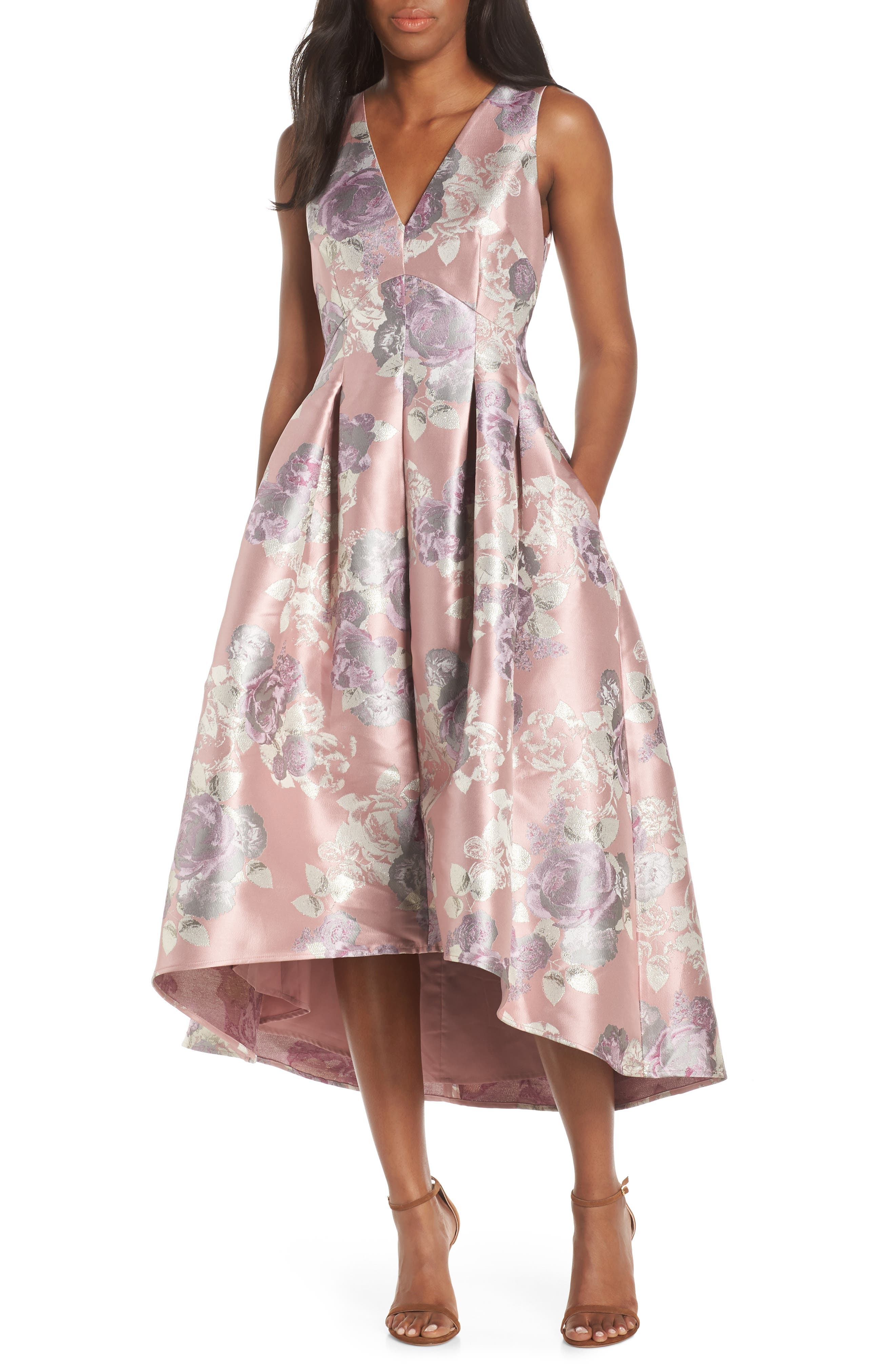 Eliza J Floral Jacquard High/low Ballgown, Pink