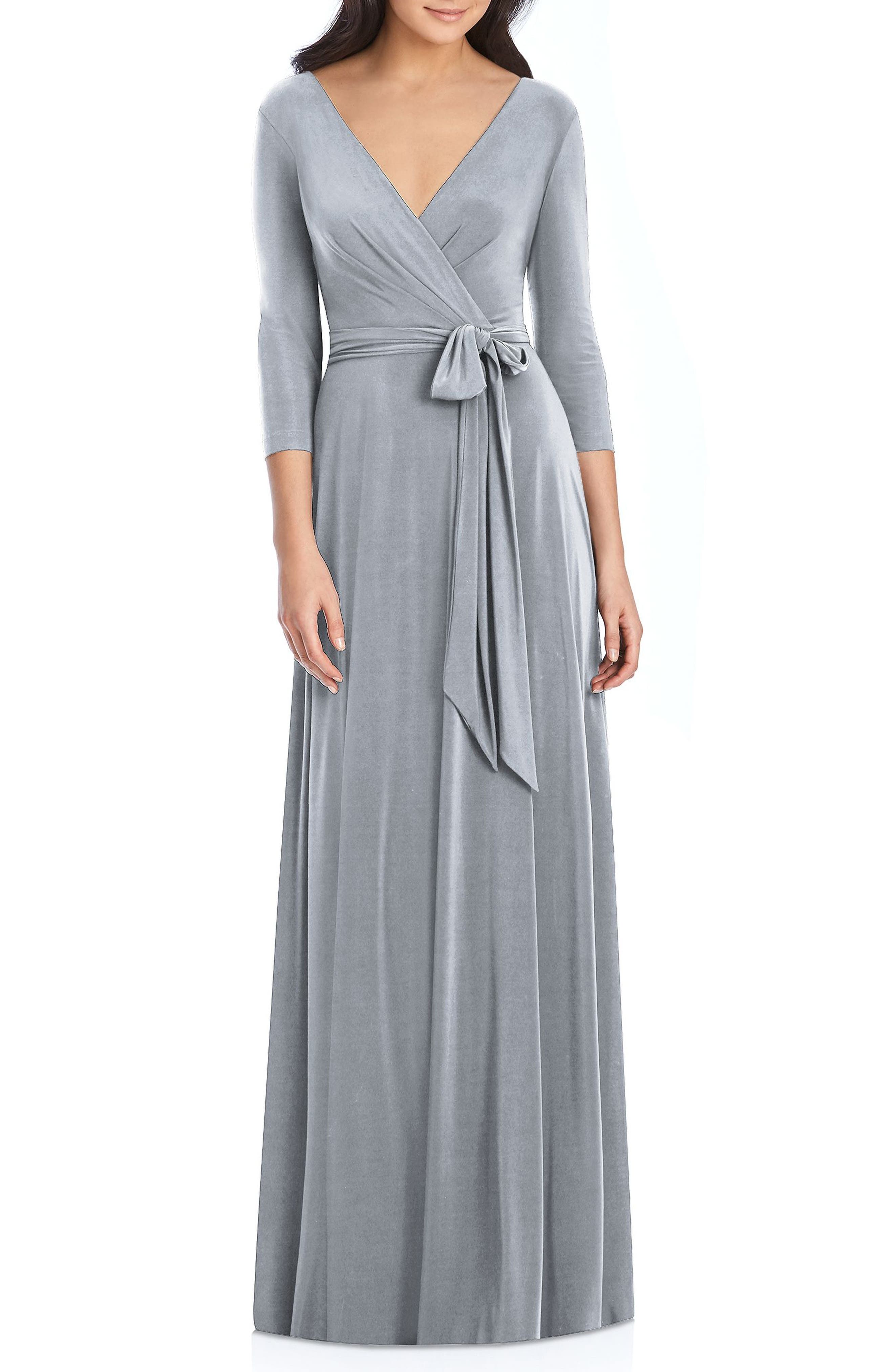 Dessy Collection Jersey Tie Waist Gown, Grey