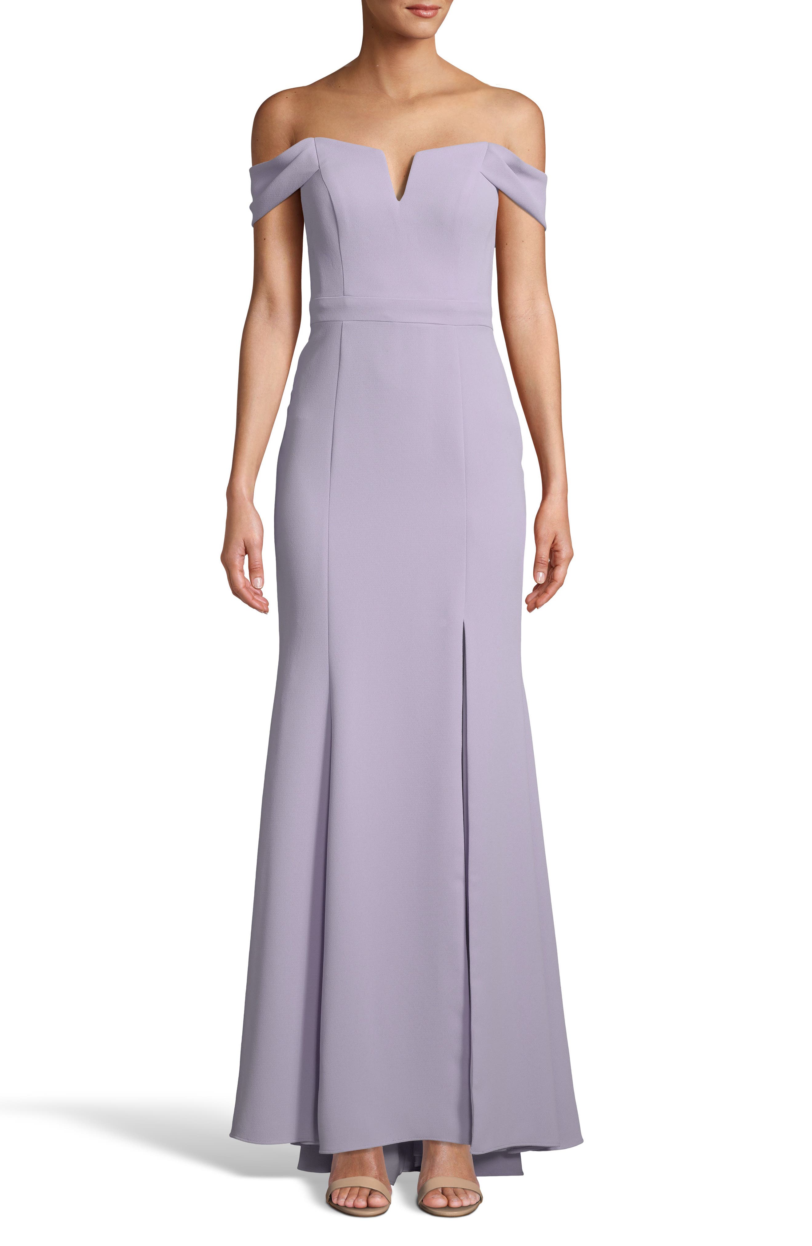 Xscape Off The Shoulder Crepe Evening Dress, Purple