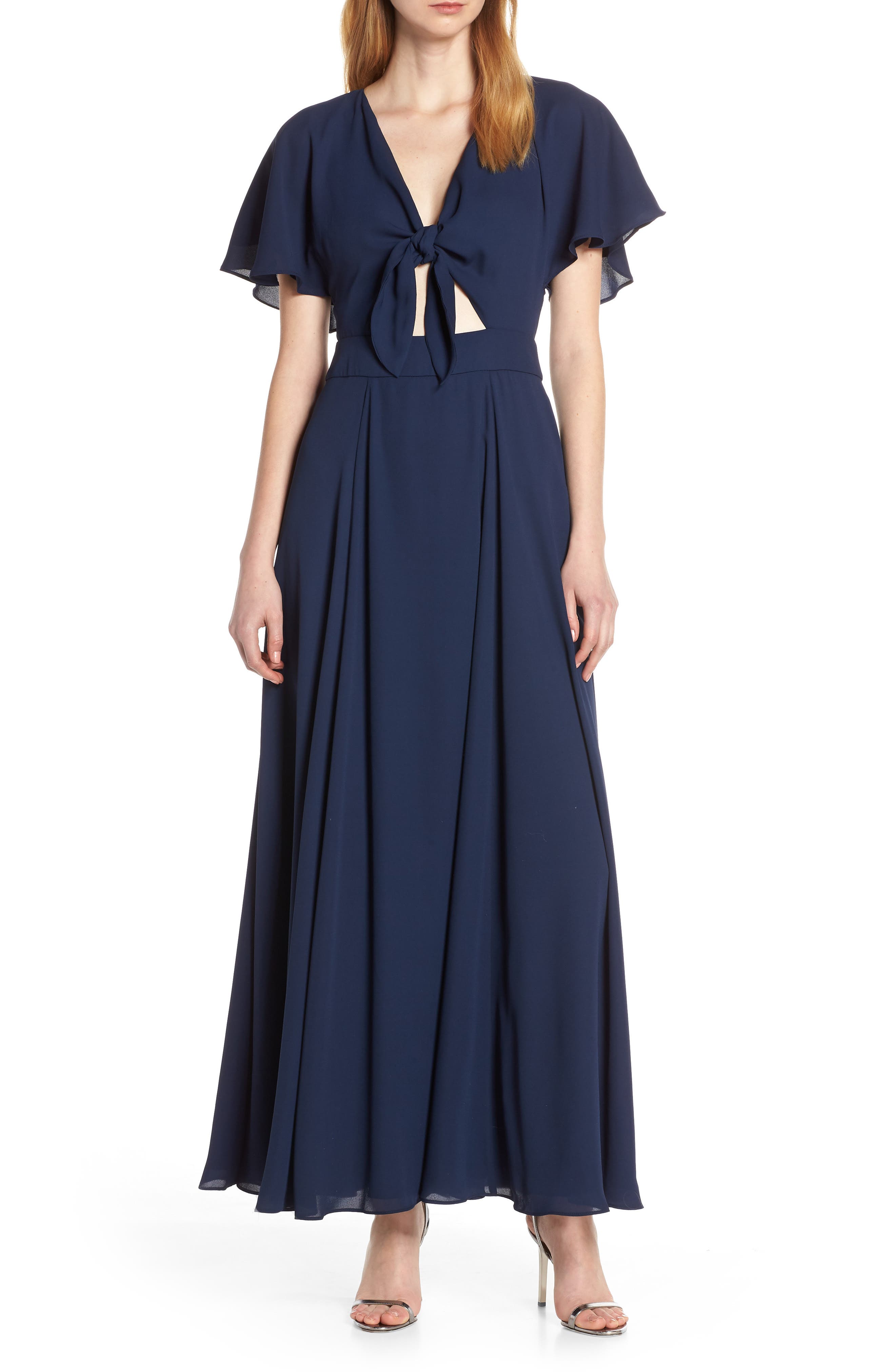 Fame And Partners Tie Front Georgette Dress, Blue