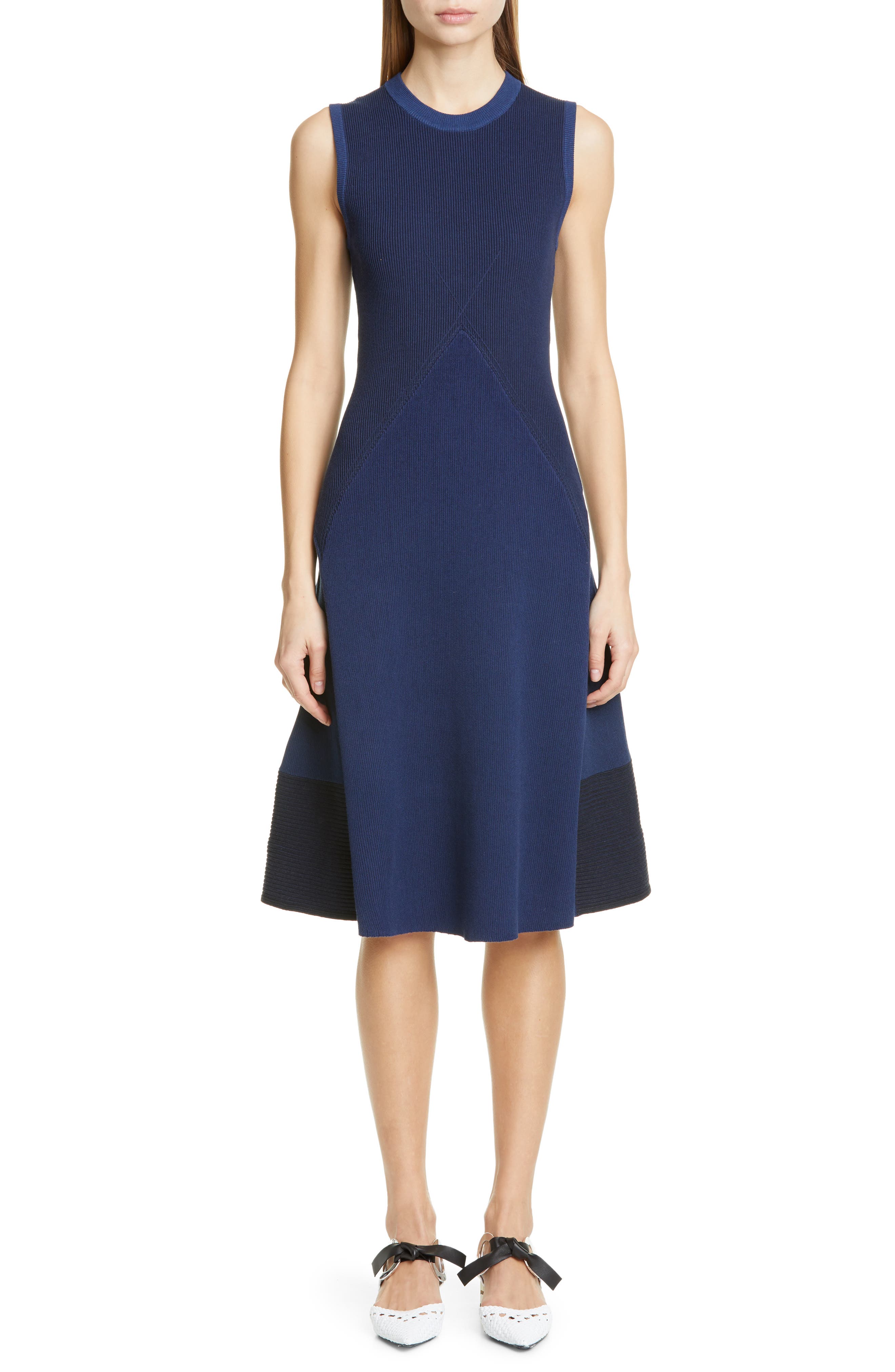 Proenza Schouler Mixed Stitch Colorblock Sweater Dress, Blue
