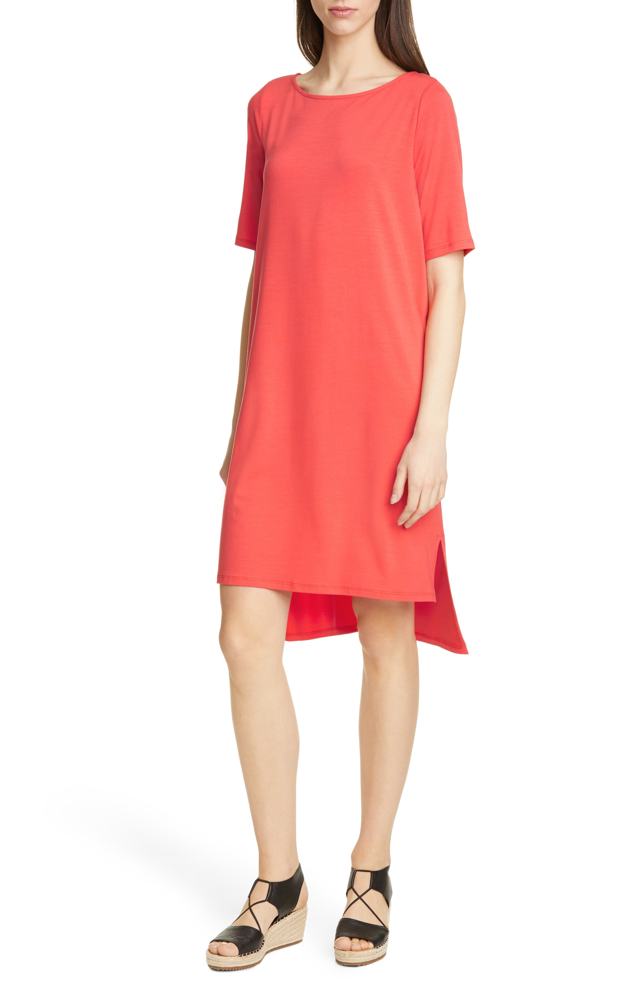 Petite Eileen Fisher High/low Shift Dress, Red