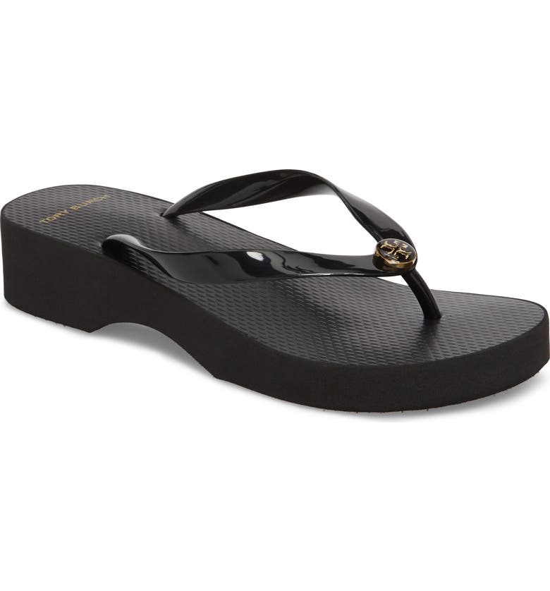 Click to view more detailed imagery on our partner's website Tory Burch Women's Cut-Out Wedge Flip-Flops In Black/ Black