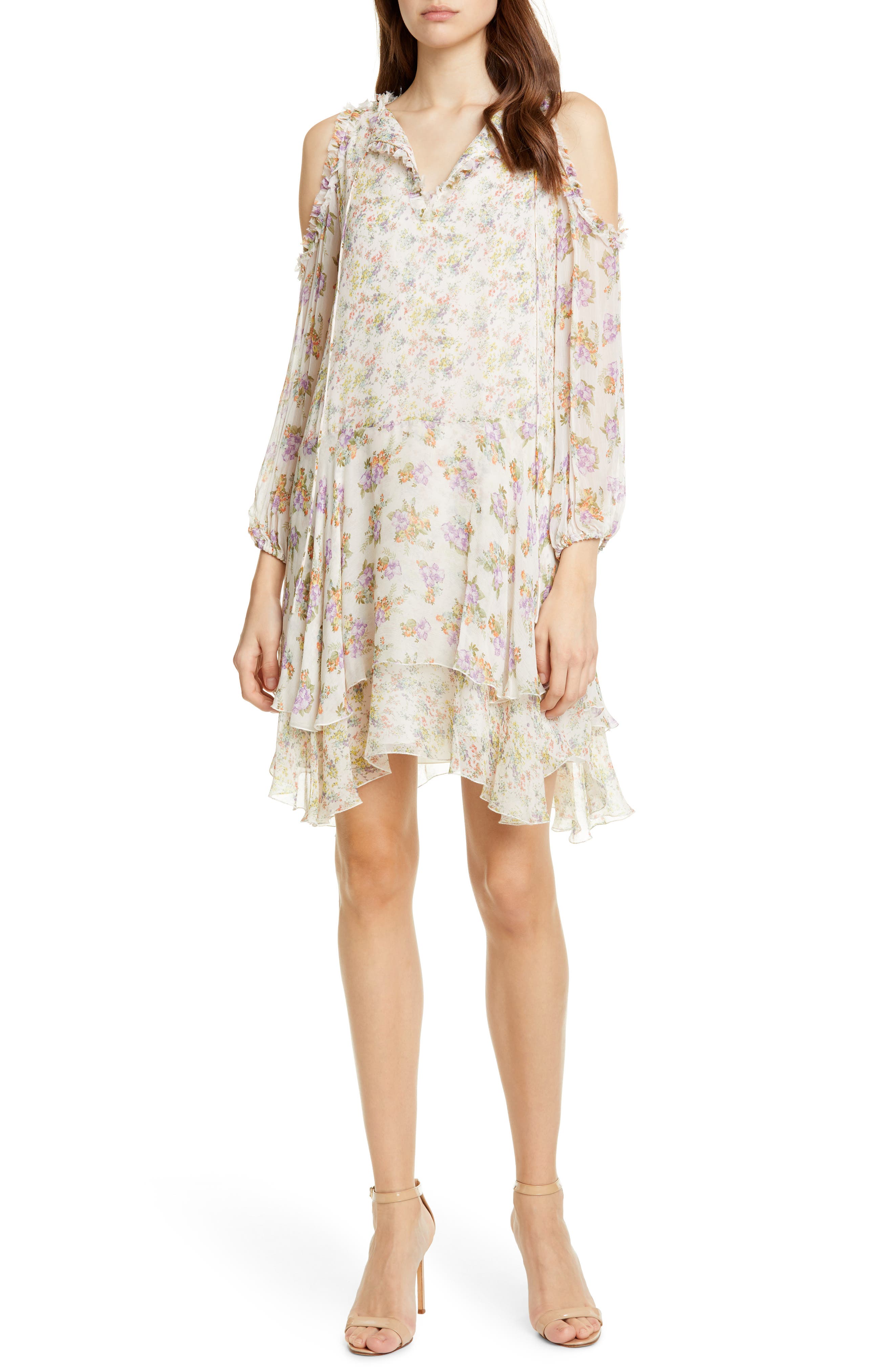 Alice + Olivia Glynda Floral Ruffle Cold Shoulder Dress