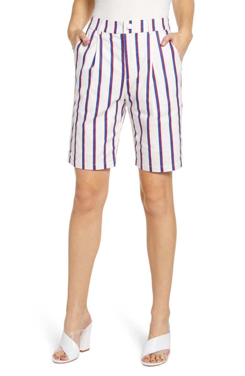 ENGLISH FACTORY STRIPE STRETCH COTTON BERMUDA SHORTS,MK1173P