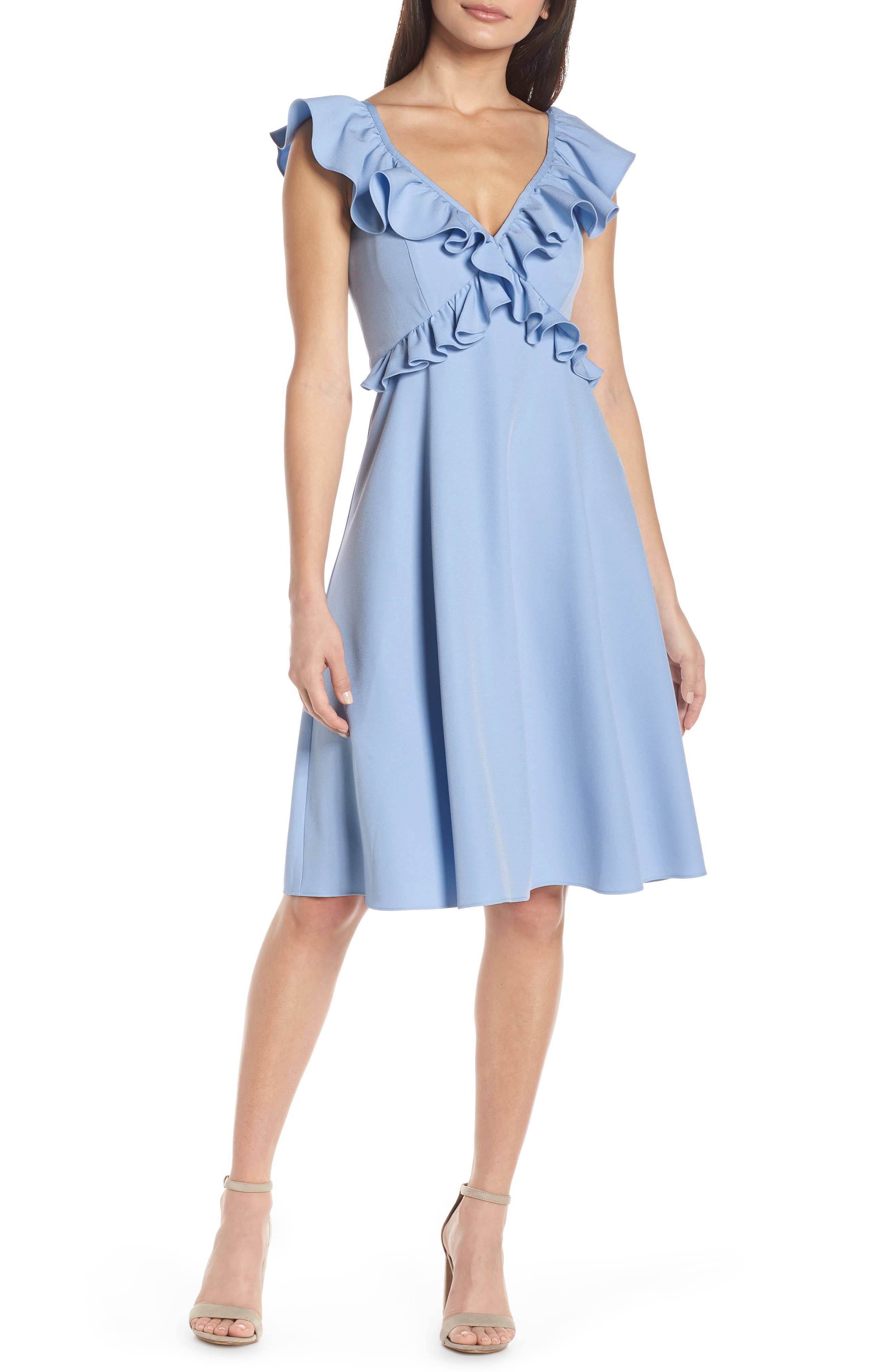 Chelsea28 Crisscross Ruffle Fit & Flare Dress, Blue