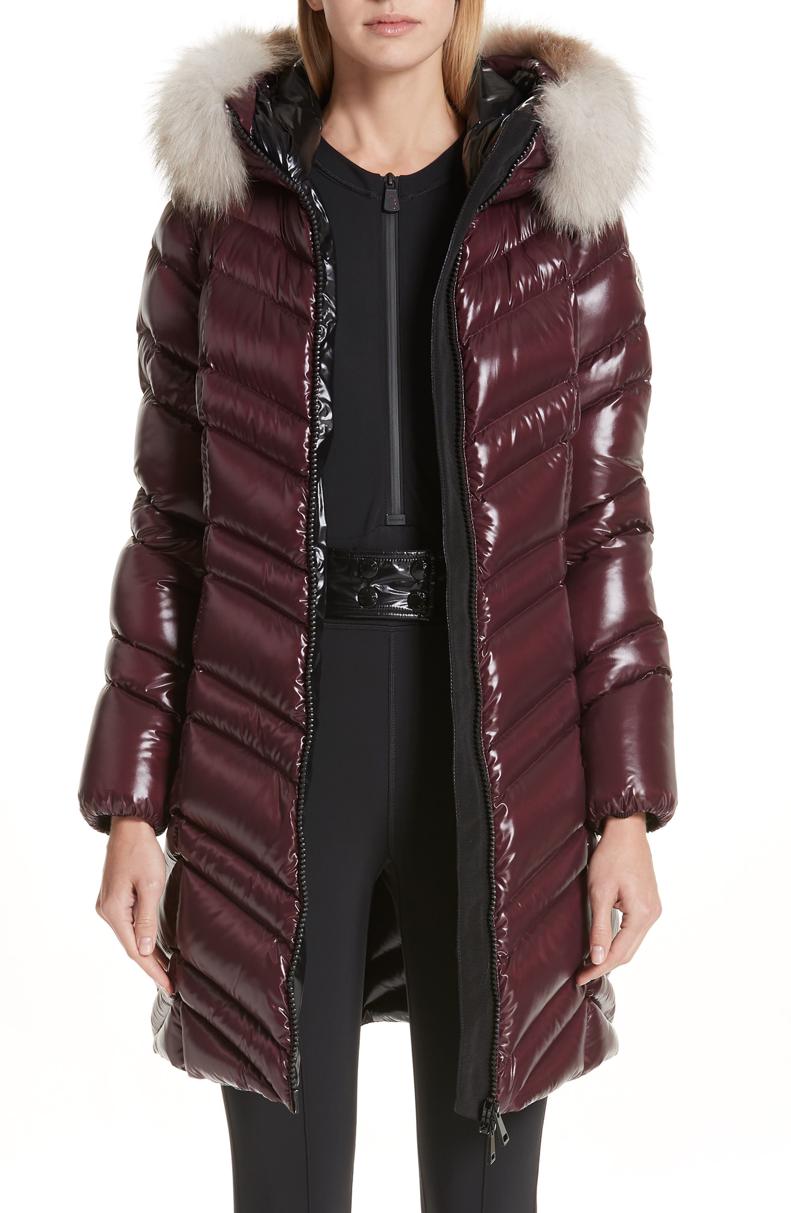 Moncler Fulmar Hooded Down Puffer Coat With Removable Genuine Fox Fur Trim, Burgundy