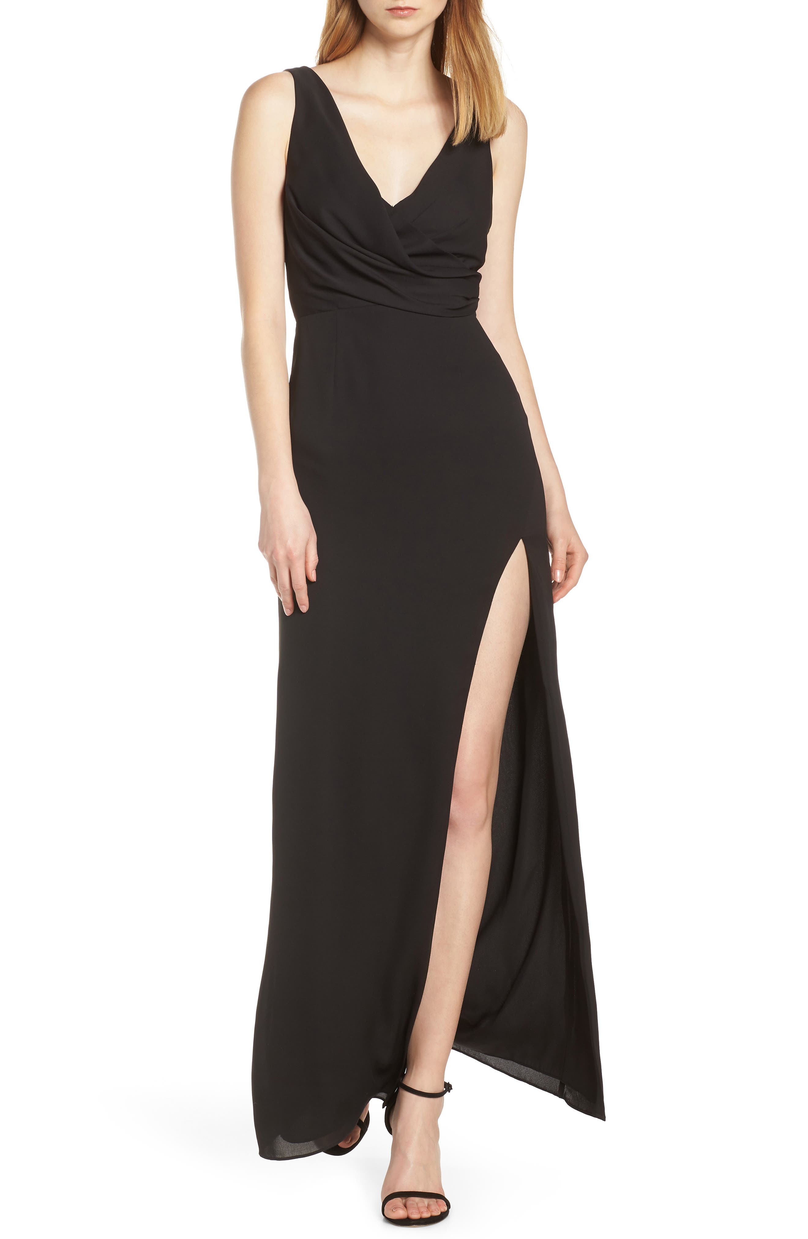 Fame And Partners Crossover Bodice Evening Gown, Black