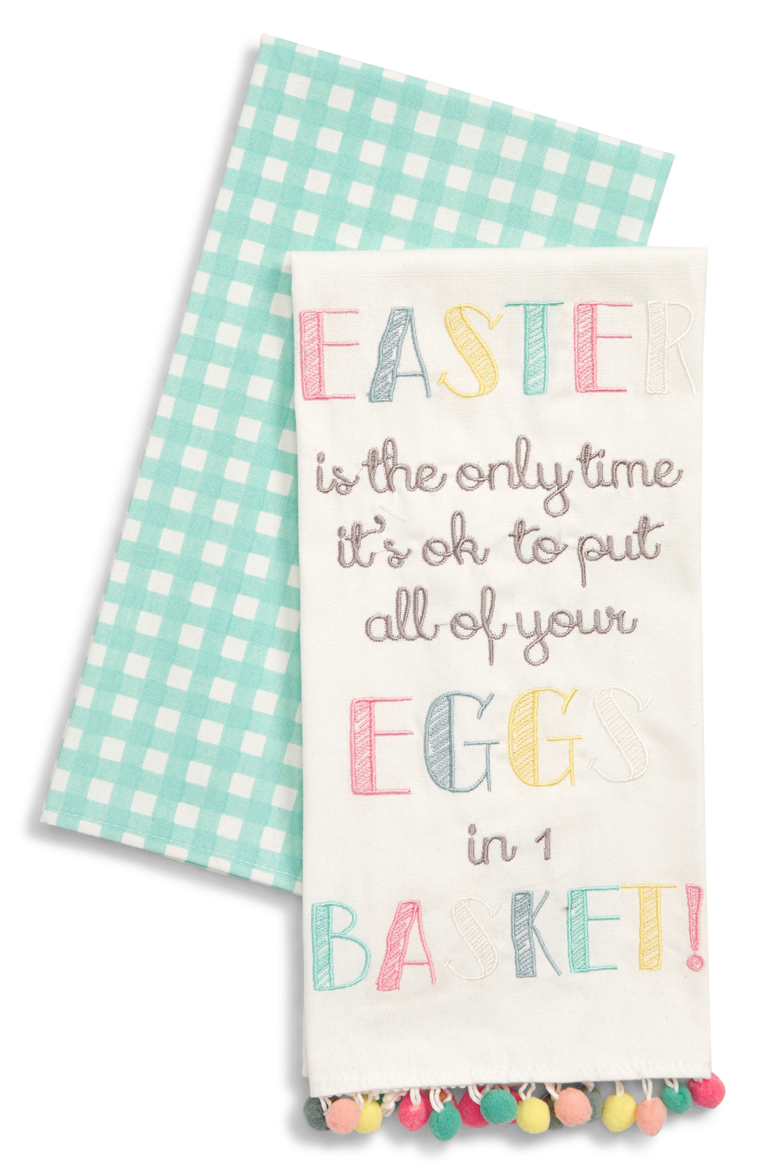 LEVTEX Eggs in Basket Set of 2 Dishtowels, Main, color, IVORY