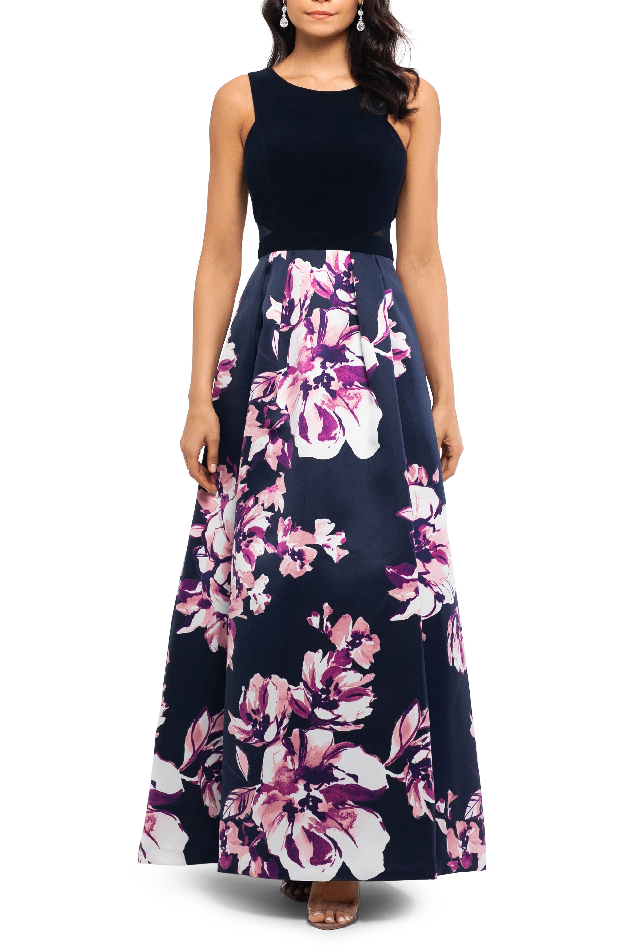 Xscape Floral Evening Dress, Blue