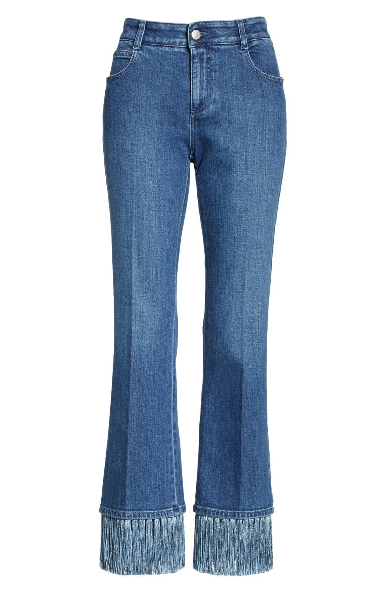 Stella Mccartney Fringe Hem Kick Flare Jeans In Pale Blue